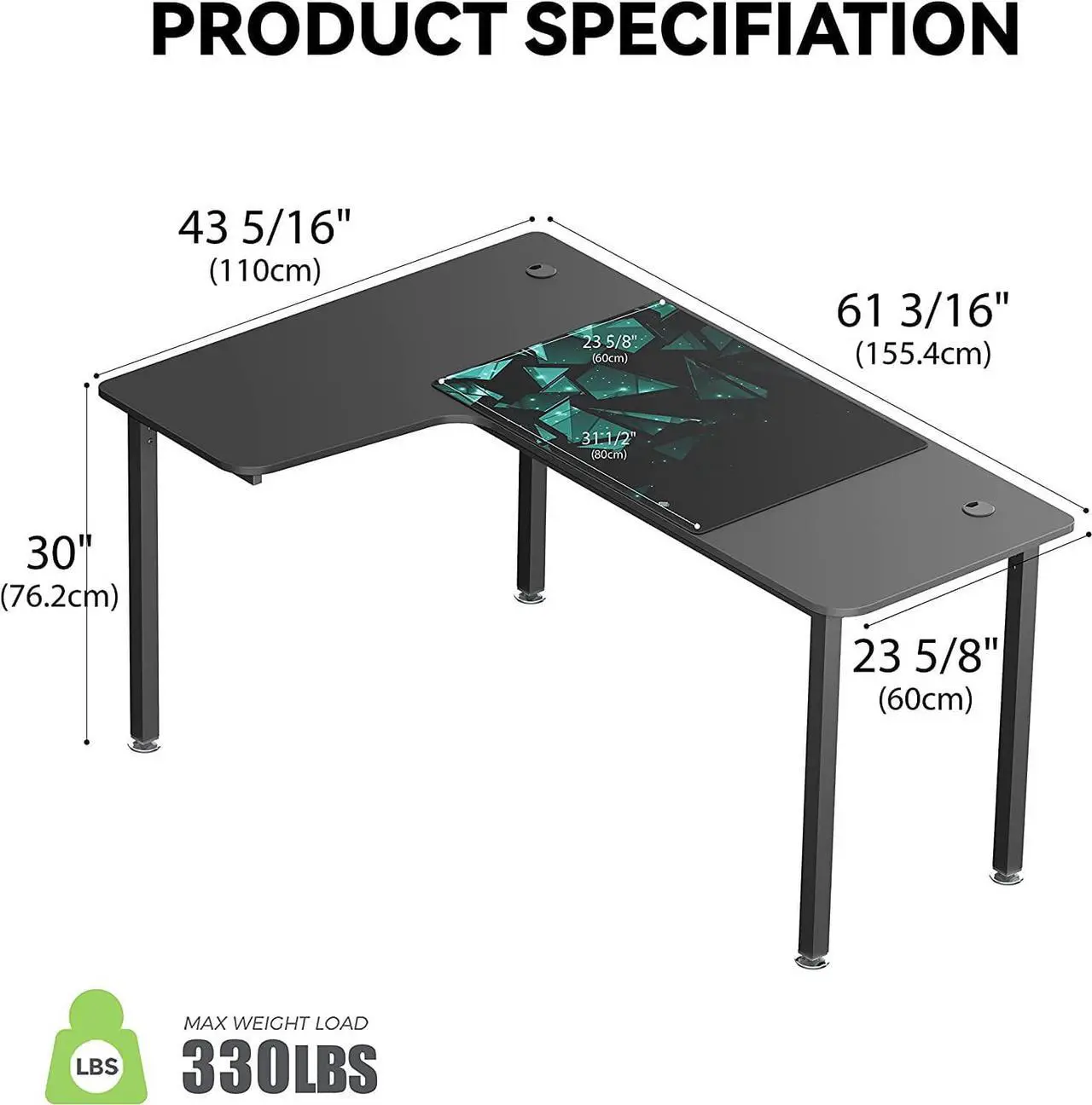 Alt view image 3 of 7 - DESIGNA 60 Inch L Shaped Gaming Desk, Corner Computer Desk, Home Office Study Writing Desk, Larger Gaming Table Gamer Workstation with Large Mouse Pad, Space Saving, Easy to Assemble, Left Side Black