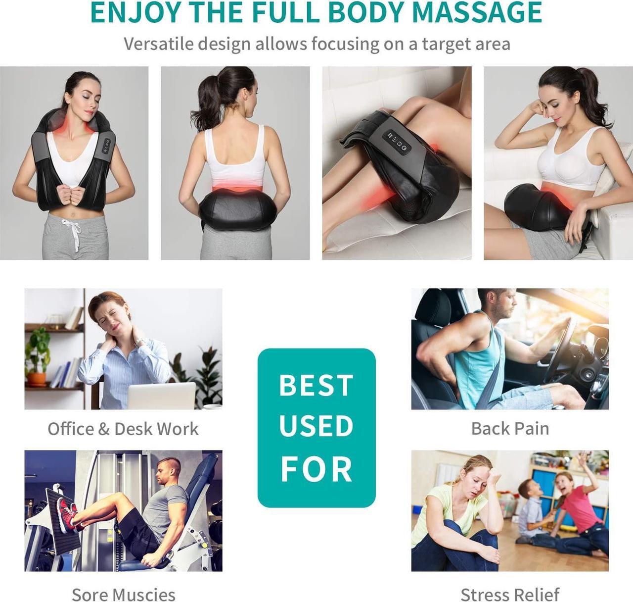Alt view image 7 of 7 - Shiatsu Neck and Back Massager with Soothing Heat,  Electric Deep Tissue 3D Kneading Massage Pillow for Shoulder, Leg, Body Muscle Pain Relief, Home, Office, and Car Use