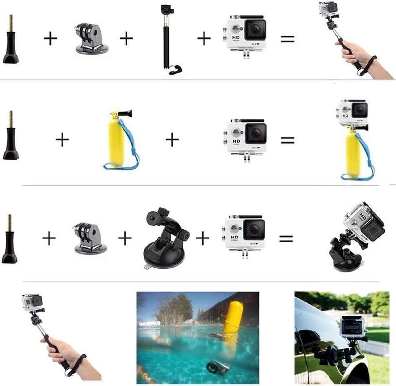Alt view image 2 of 7 - VVHOOY Action Camera Accessories Kit Bundle Compatible with Gopro Hero 12 11 10 9 8 7/AKASO EK7000 Brave 4 Brave 7 LE V50X/insta360 X3 ONE X2 Selfie Stick Floating Handle Grip Car Suction Cup Mount