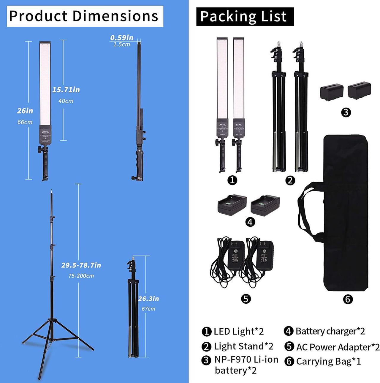 Alt view image 3 of 7 - LED Video Light Battery Powered Photography Light Portable Handheld Wand,Dimmable 2800-5500K Photo Studio Light Kit with NP-970 Li-ion Battery and Stand for Portrait, YouTube,Outdoor Video