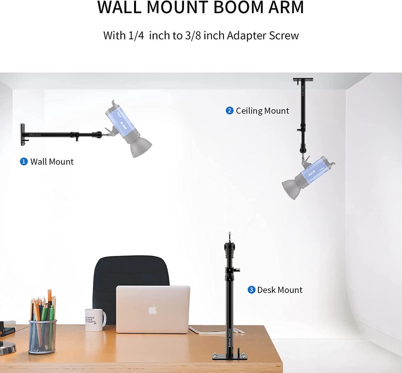 Alt view image 4 of 6 - Selens Photography Camera Wall Mount Boom Arm, Ceiling Wall Mounting Up to 22inch for Photo Video Studio Strobe Light, Softbox, Overhead Mount, with 3/8 1/4 Thread, 2 Pack
