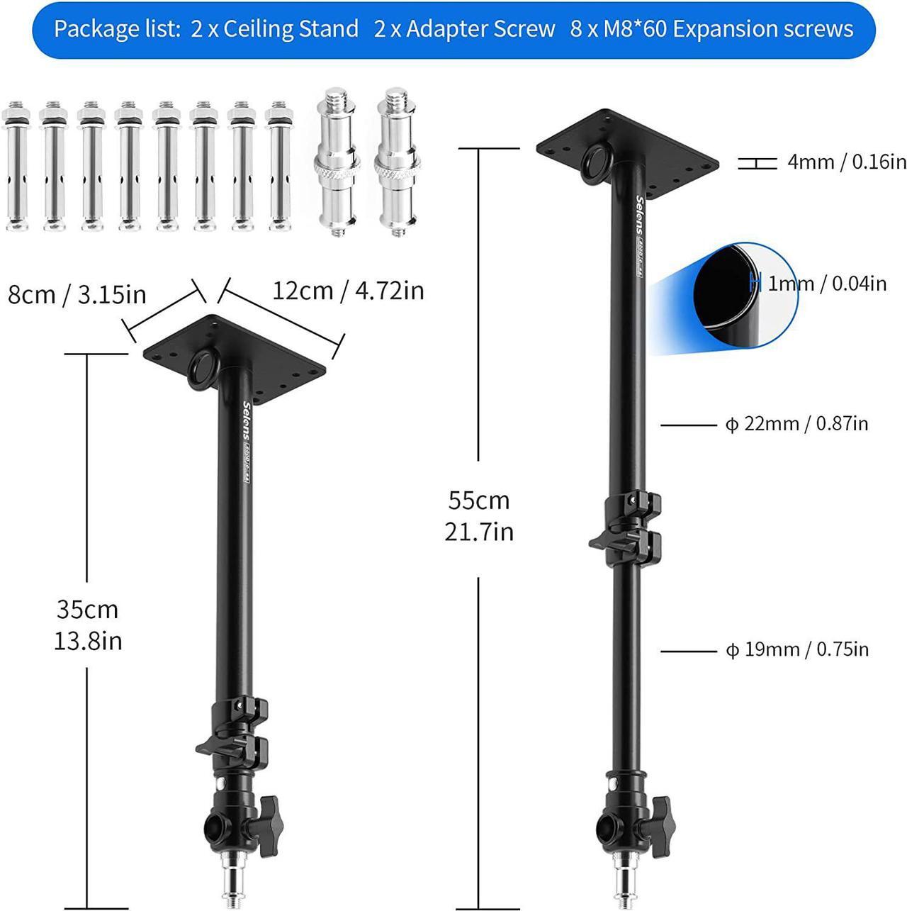 Alt view image 6 of 6 - Selens Photography Camera Wall Mount Boom Arm, Ceiling Wall Mounting Up to 22inch for Photo Video Studio Strobe Light, Softbox, Overhead Mount, with 3/8 1/4 Thread, 2 Pack