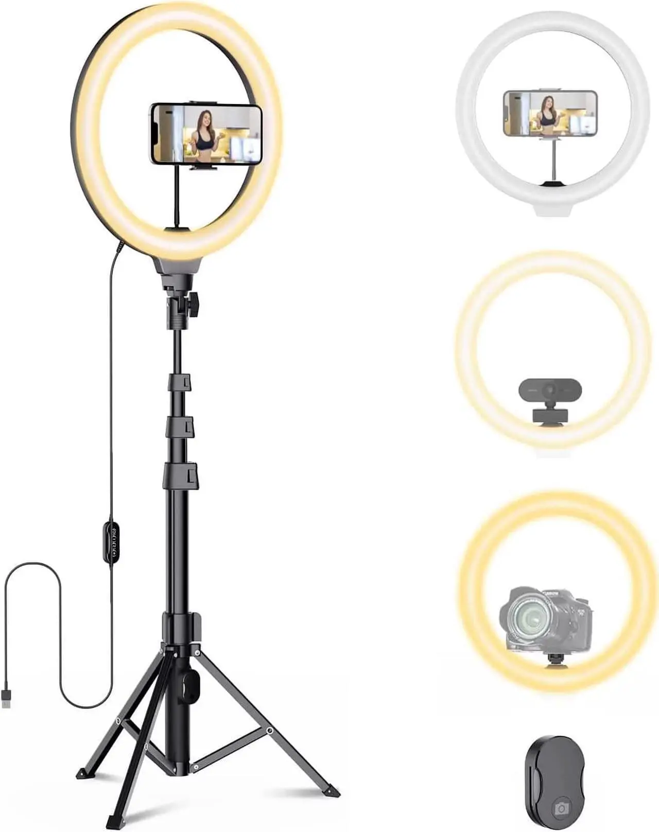 Main image of Fugetek 12" Selfie Ring Light with 68" Aluminum Tripod Stand, Bluetooth Remote, Extendable, for Video, Photos, Make Up, 3 Color Mode Controller, USB Powered, Apple & Android Compatible