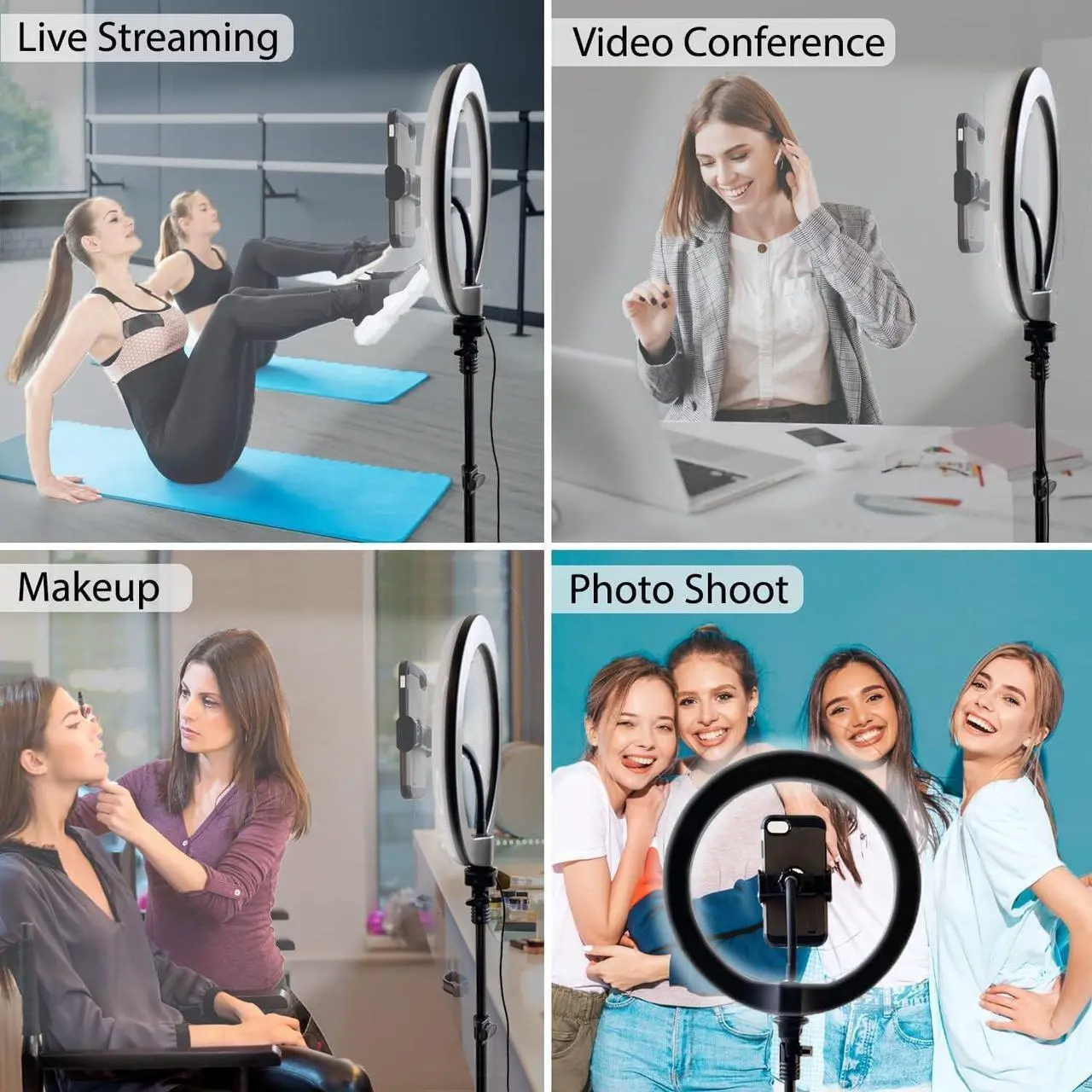 Alt view image 4 of 7 - Fugetek 12" Selfie Ring Light with 68" Aluminum Tripod Stand, Bluetooth Remote, Extendable, for Video, Photos, Make Up, 3 Color Mode Controller, USB Powered, Apple & Android Compatible
