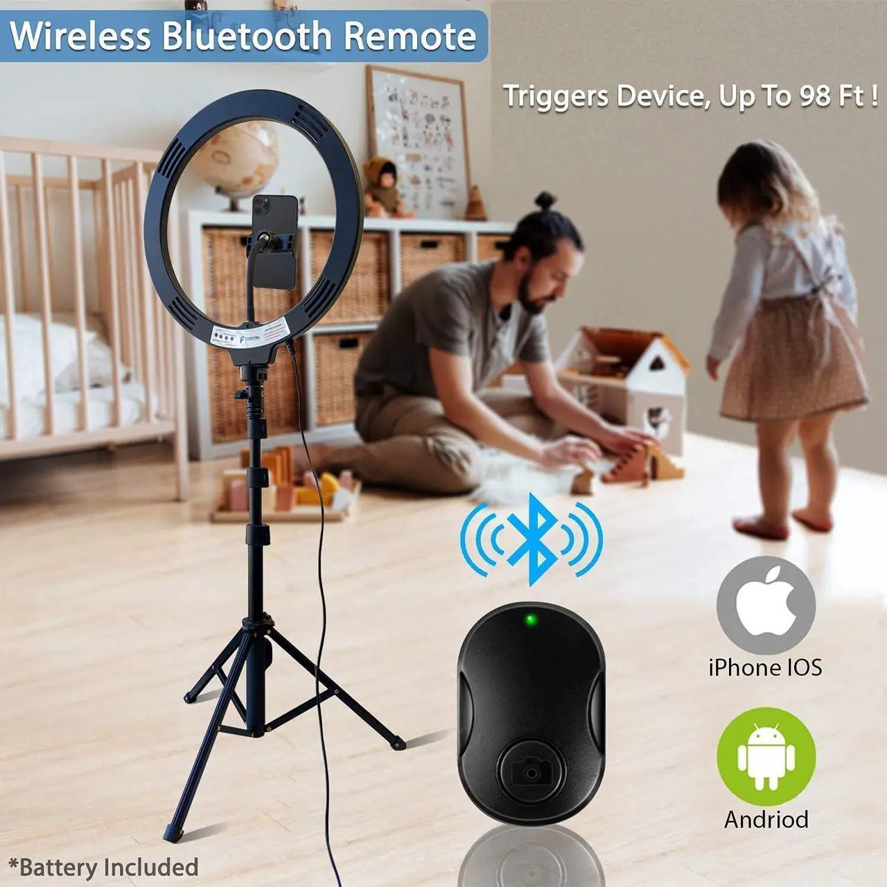 Alt view image 7 of 7 - Fugetek 12" Selfie Ring Light with 68" Aluminum Tripod Stand, Bluetooth Remote, Extendable, for Video, Photos, Make Up, 3 Color Mode Controller, USB Powered, Apple & Android Compatible