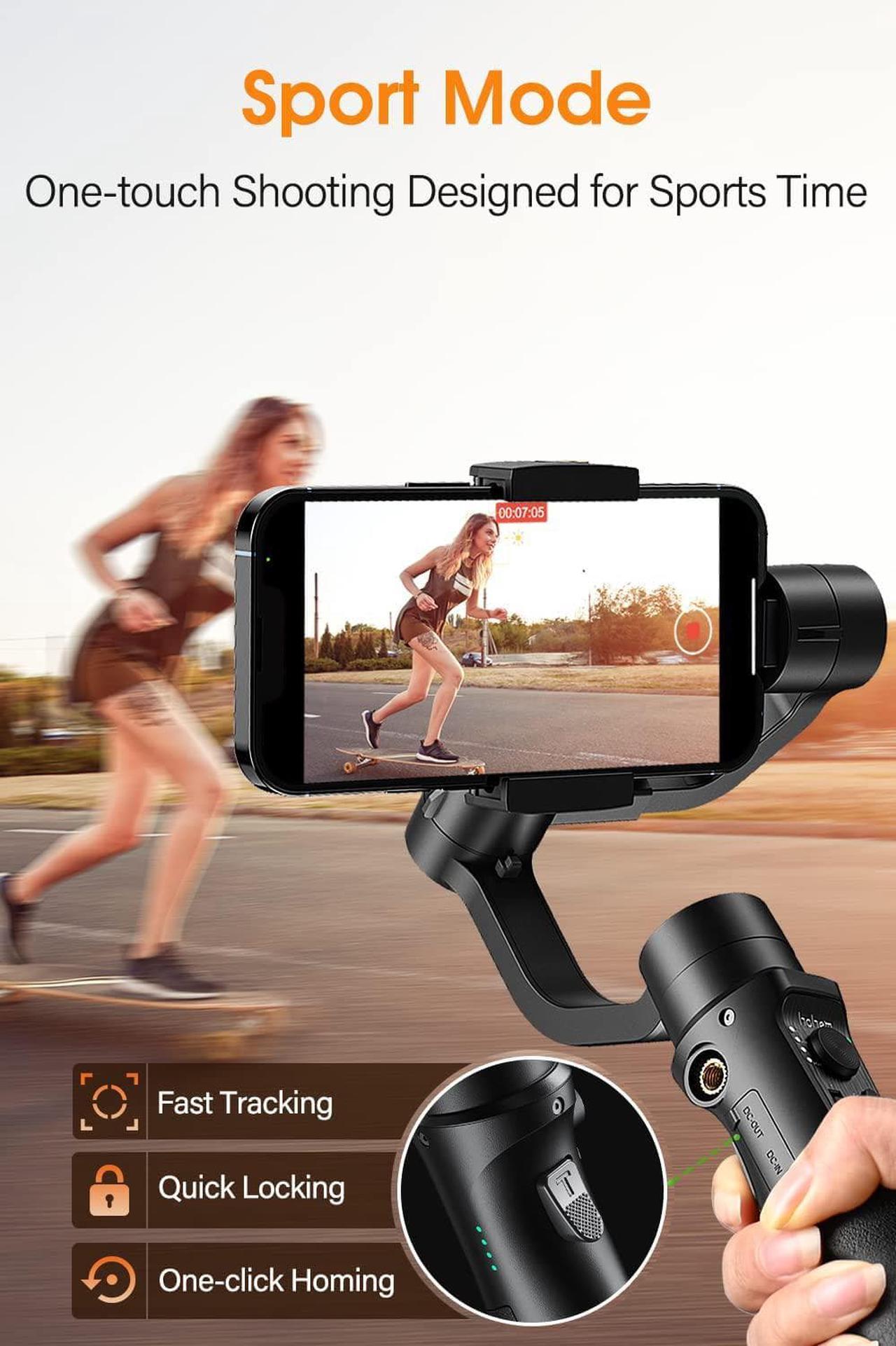 Alt view image 6 of 7 - Gimbal Stabilizer for Smartphone, 3-Axis Phone Gimbal for Android and iPhone 14,13,12 PRO, Stabilizer for Video Recording with Face/Object Tracking, 600 °Auto Rotation - hohem iSteady Mobile Plus