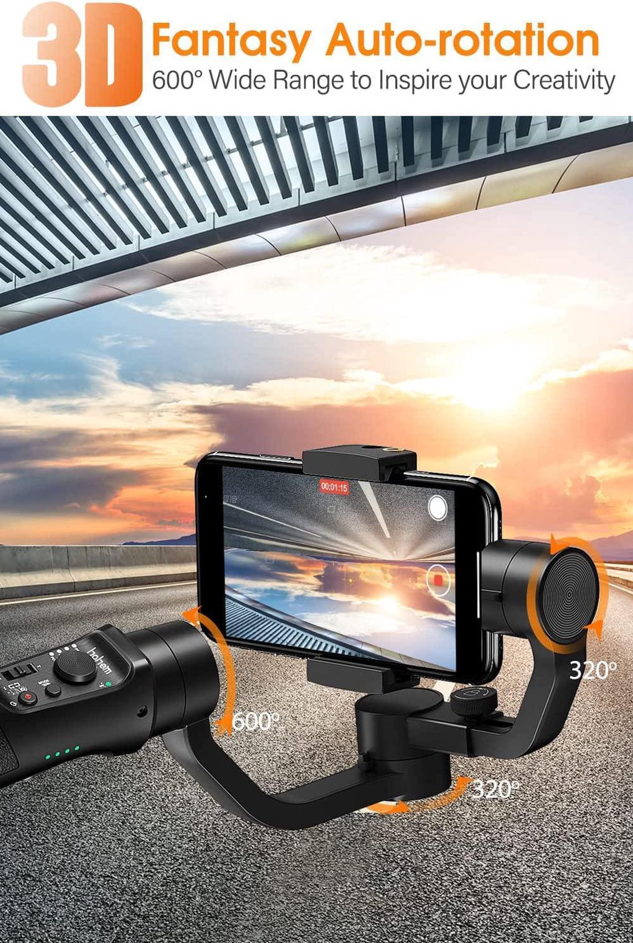Alt view image 4 of 7 - Gimbal Stabilizer for Smartphone, 3-Axis Phone Gimbal for Android and iPhone 14,13,12 PRO, Stabilizer for Video Recording with Face/Object Tracking, 600 °Auto Rotation - hohem iSteady Mobile Plus