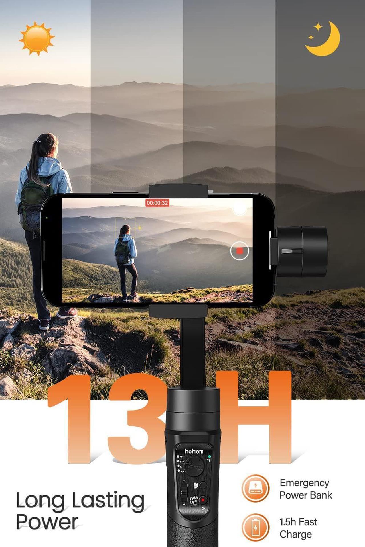 Alt view image 7 of 7 - Gimbal Stabilizer for Smartphone, 3-Axis Phone Gimbal for Android and iPhone 14,13,12 PRO, Stabilizer for Video Recording with Face/Object Tracking, 600 °Auto Rotation - hohem iSteady Mobile Plus