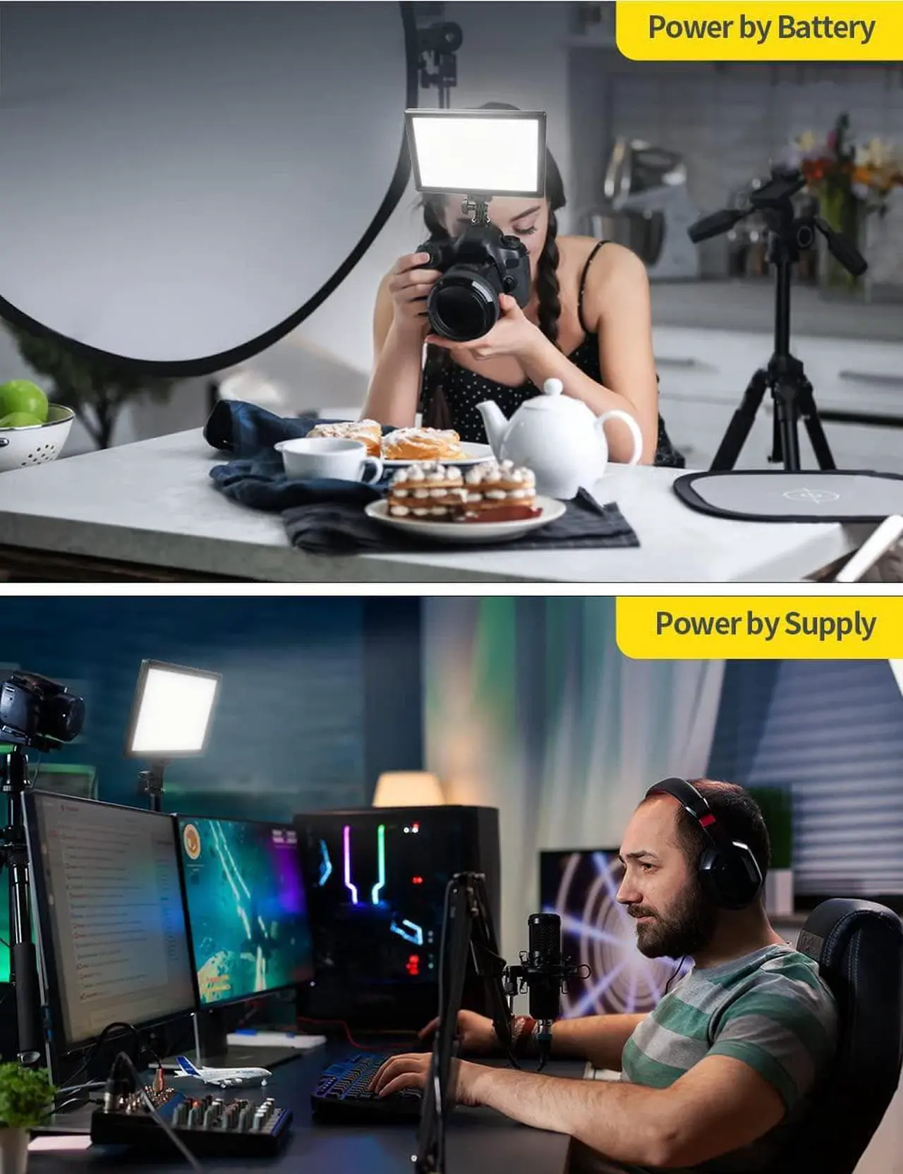 Alt view image 5 of 6 - LED Video Light, Camera Light for Pictures Video Recording with 4000mAh Battery Support Type-C USB Power Supply, CRI>95 3200K-5600K Photo Lights for Outdoor Photography Live Streaming Zoom Call