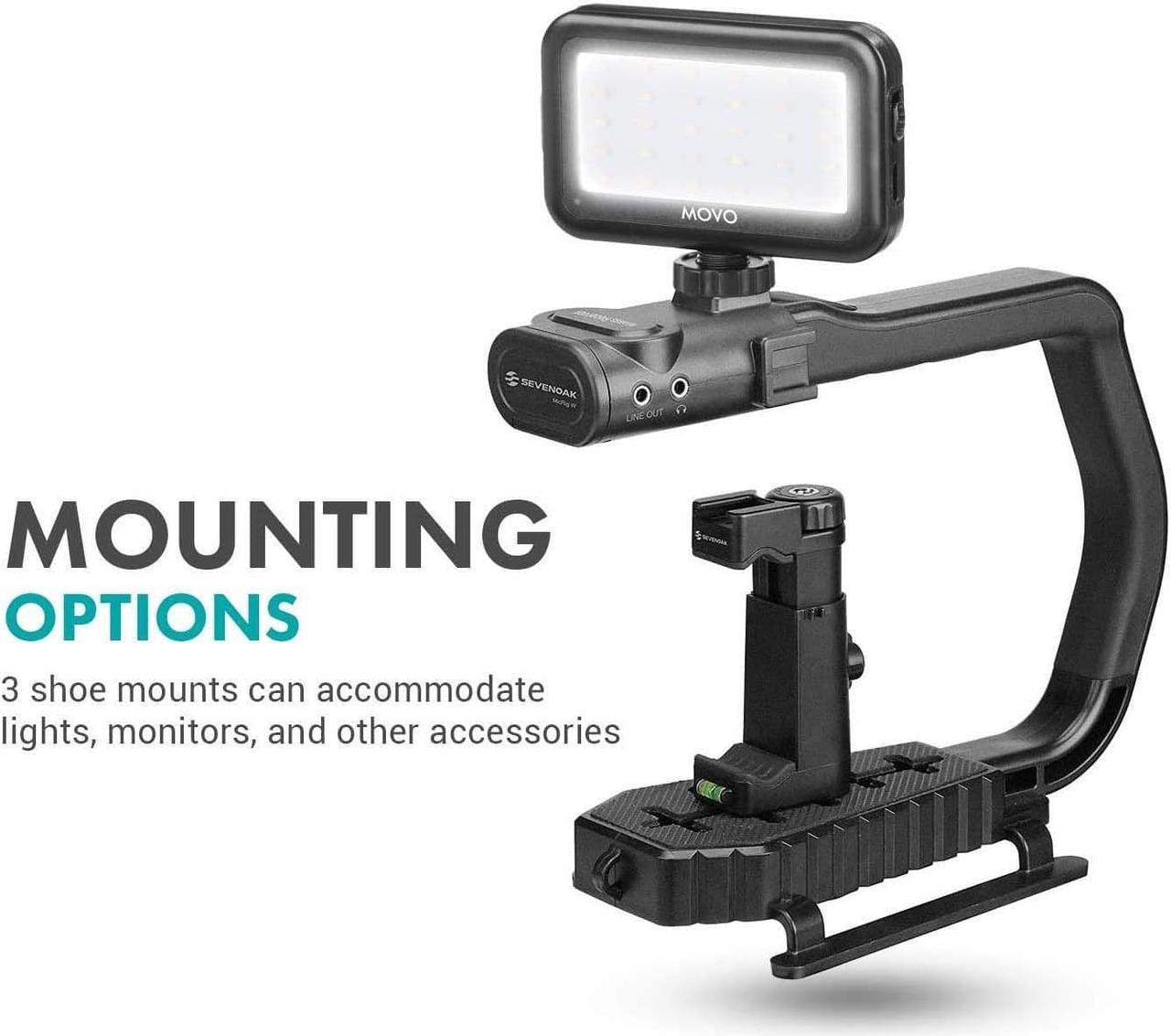 Alt view image 5 of 7 - Movo MicRig-W2 Wireless Microphone Filmmaker Kit - Video Handle Stabilizer with Built-in Dual Wireless Lavalier Microphone Compatible with Canon EOS, Nikon, Sony, Panasonic DSLR and Mirrorless Cameras