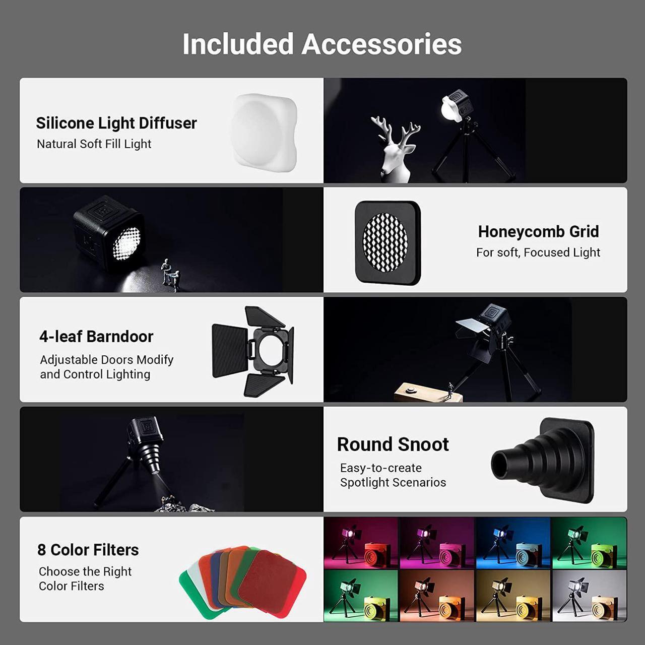 Alt view image 7 of 7 - RM01 Mini LED Video Light Waterproof Portable Lighting Kit with 8 Color Filters, Dimmable Fill Photography Light 5600K CRI95 for Gopro for DJI Action Cameras, for Pocket 3, Cameras