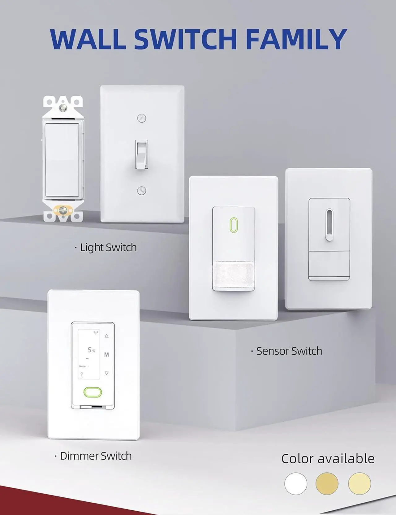 Alt view image 6 of 7 - Single Pole Rocker Decora Light Switch, 15 Amp Self-grounding Electrical Light Switches, Residential Grade, UL Listed (50 Pack, White)