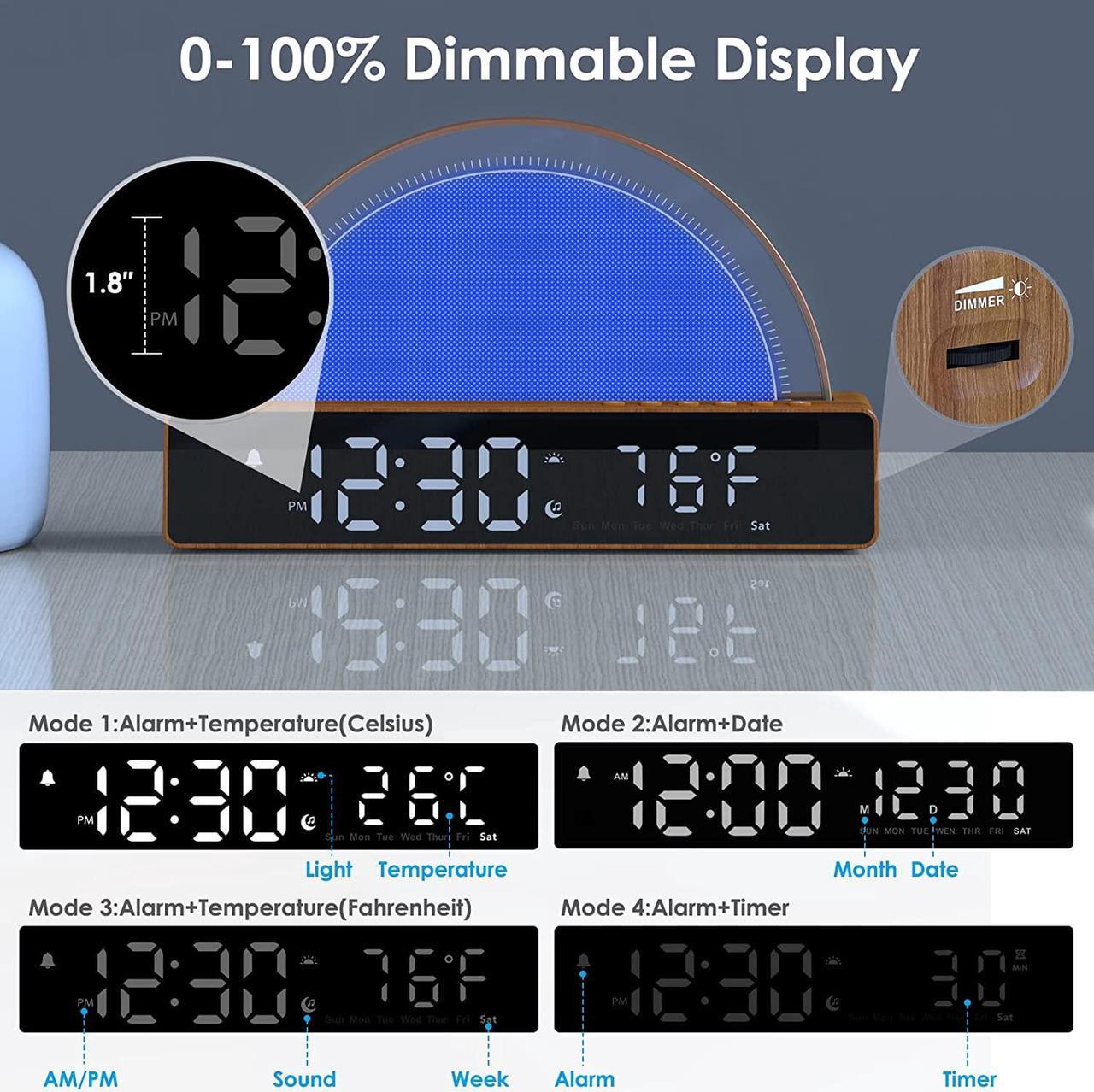 Alt view image 5 of 7 - Sunrise Alarm Clock, Wake Up Light Dawn Simulator, Bedside Lamp Color Night Light with USB Charger, Sleep Aid, Loud Sunlight Alarm Clock for Heavy Sleepers Adults, Gift for Kids Teens Boys Girls