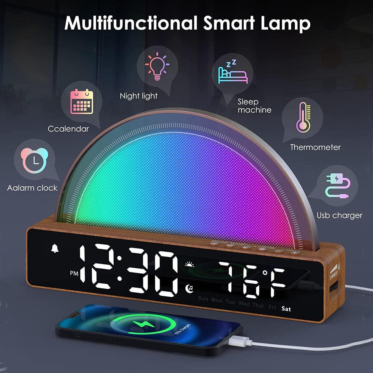 Alt view image 6 of 7 - Sunrise Alarm Clock, Wake Up Light Dawn Simulator, Bedside Lamp Color Night Light with USB Charger, Sleep Aid, Loud Sunlight Alarm Clock for Heavy Sleepers Adults, Gift for Kids Teens Boys Girls