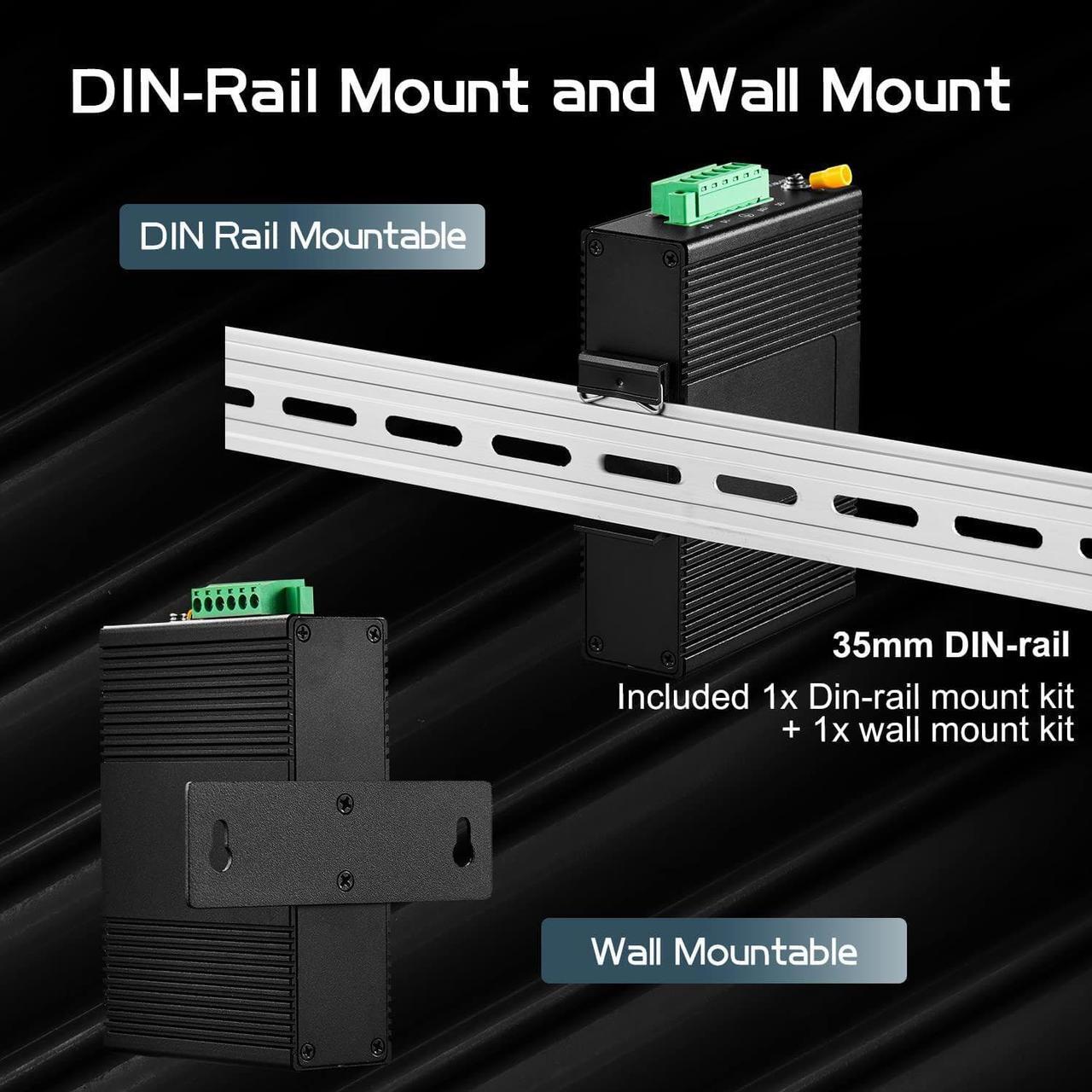 Alt view image 5 of 7 - Binardat 5 Port Gigabit Din Rail Industrial Ethernet Switch, 4 Ports and 1 Uplink 10/100/1000Mbps, Fanless Wall Mount, with One Power Supply
