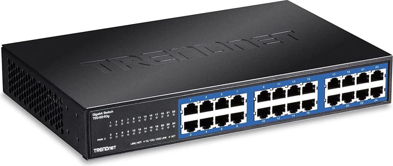 TRENDnet 24-Port Unmanaged Gigabit GREENnet Desktop Switch, Ethernet Network Switch, 24 x 10-100-1000 Gigabit Ethernet RJ-45 Ports, 48Gbps Switching Capacity, Lifetime Protection, Black, TEG-S24DG