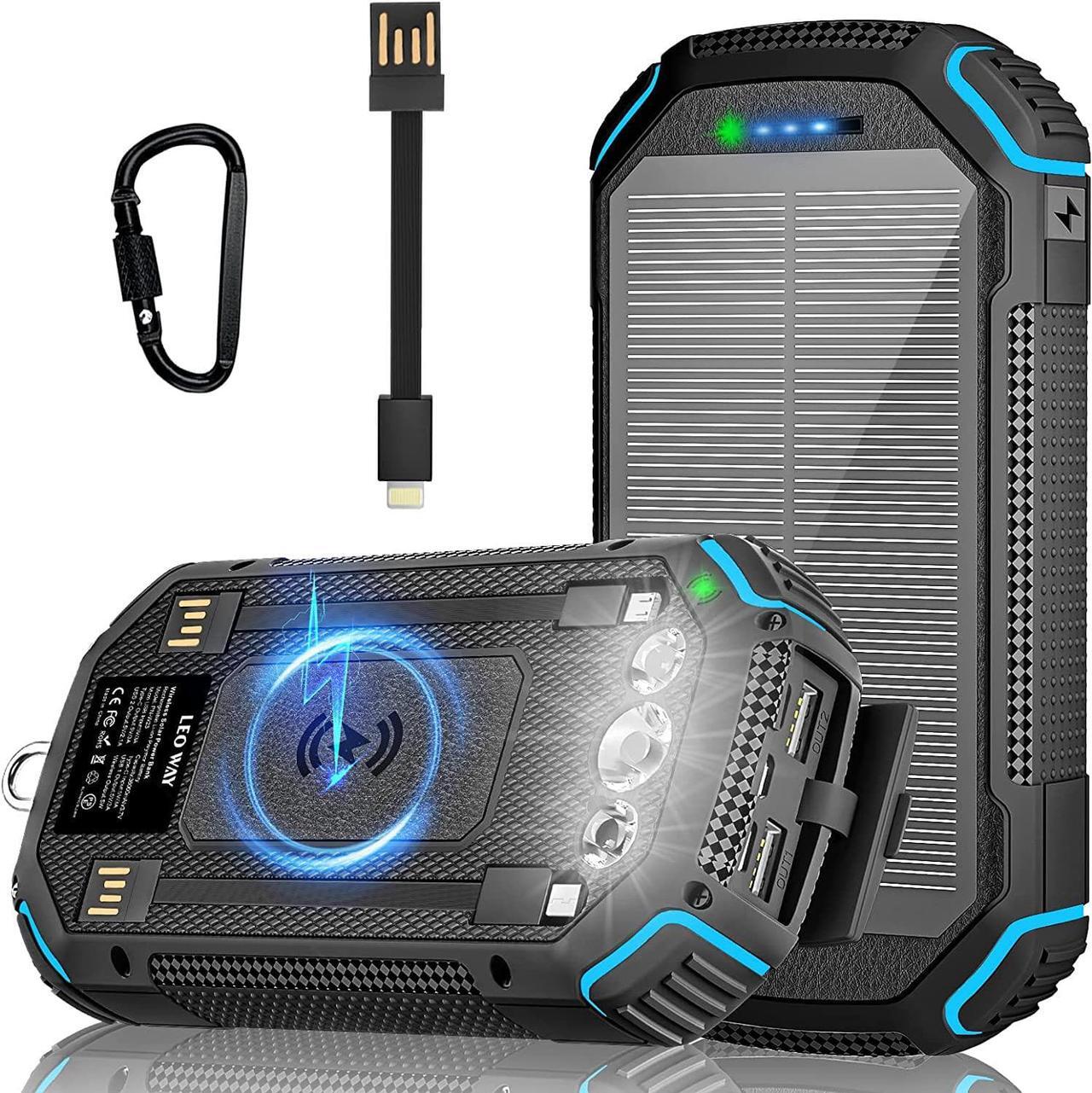 Main image of Solar Power Bank 36000mAh,Qi Wireless Charger Built in 3 Cables, Portable Charger Battery Bank with 3 Input 4 Output,Waterproof Battery Pack Charger for iPhone 12,13,MacBook,Samsung Galaxy,Tablet