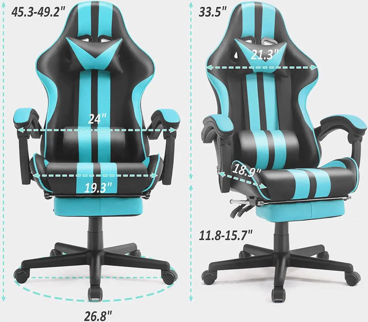Alt view image 7 of 7 - Ferghana Miami Blue Gaming Chair, Gamer Chair, PC Gaming Chair, Ergonomic Gaming Chair, Computer Gaming Chair with Height Adjustment,Headrest for Adults Teens for Gaming Room,Streaming Room Decor