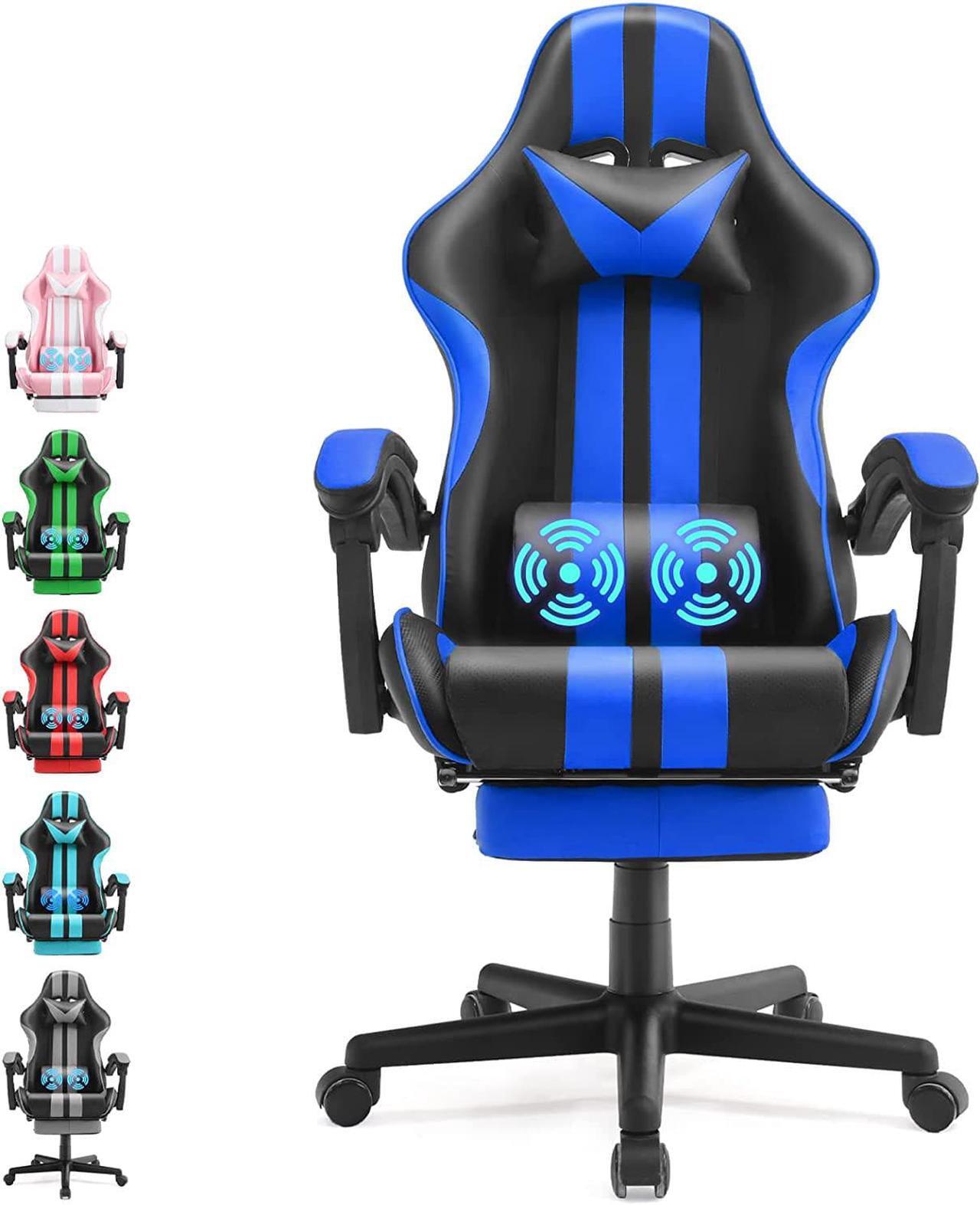 Main image of Racing Style PC Computer Chair,Computer Gaming Chair, E-Sports Chair,Ergonomic Office Chair with Height Adjustment,Retractable Footrest,Headrest and Massage Lumbar Support(Navy Blue)