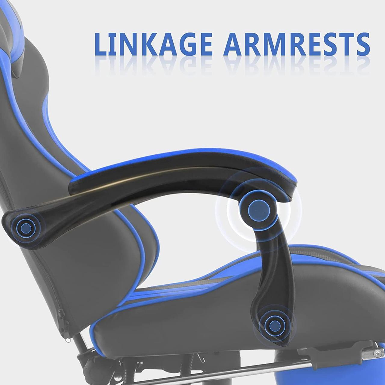 Alt view image 7 of 7 - Racing Style PC Computer Chair,Computer Gaming Chair, E-Sports Chair,Ergonomic Office Chair with Height Adjustment,Retractable Footrest,Headrest and Massage Lumbar Support(Navy Blue)