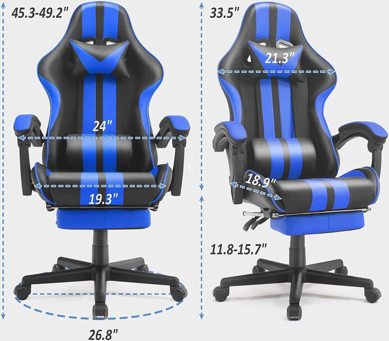 Alt view image 3 of 7 - Racing Style PC Computer Chair,Computer Gaming Chair, E-Sports Chair,Ergonomic Office Chair with Height Adjustment,Retractable Footrest,Headrest and Massage Lumbar Support(Navy Blue)