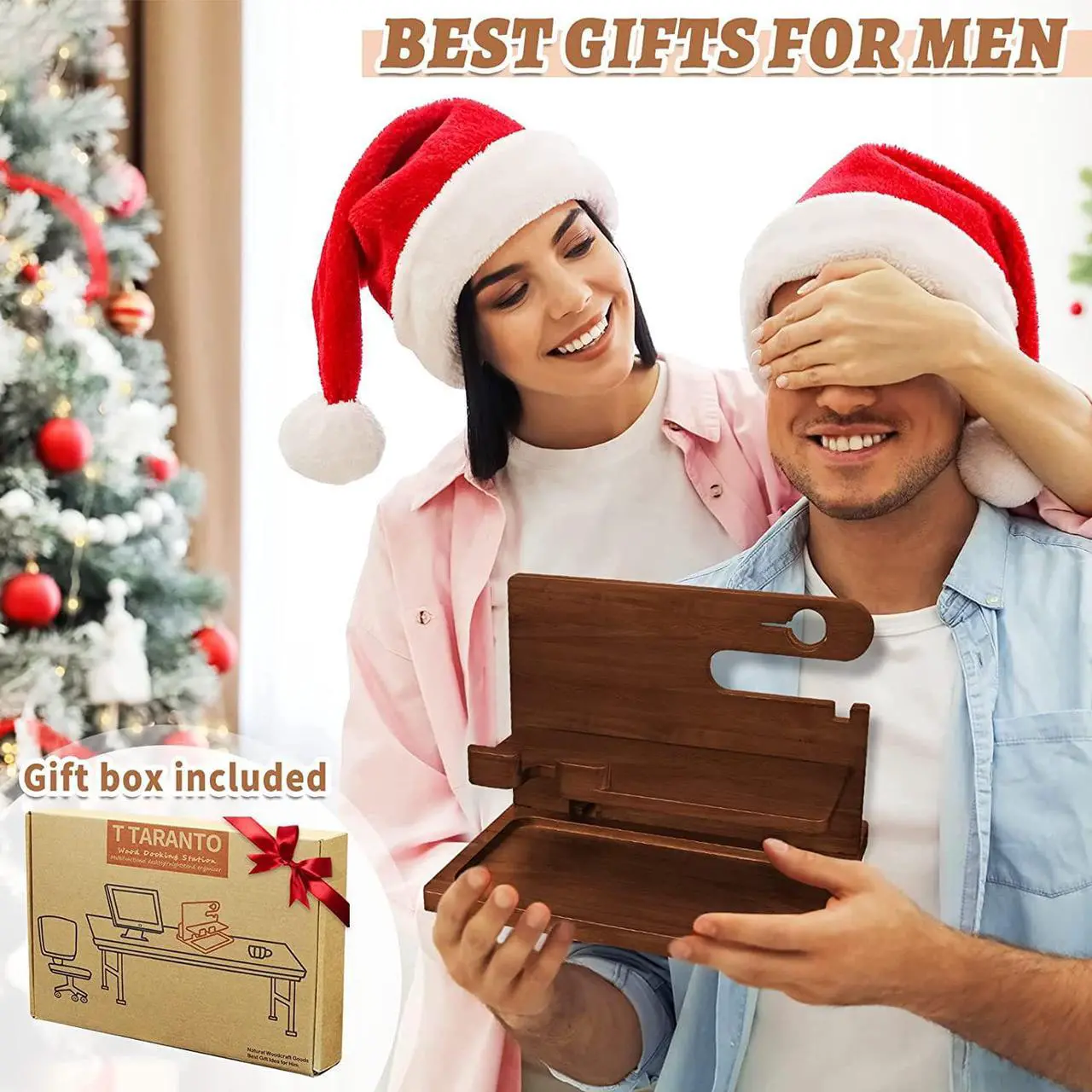 Alt view image 7 of 7 - Gifts for Men Wood Phone Docking Station for Men Nightstand Organizer Gifts for Dad Charging Station Cell Phone Stand Desk Organizer Gifts for Husband Boyfriend Brother Son