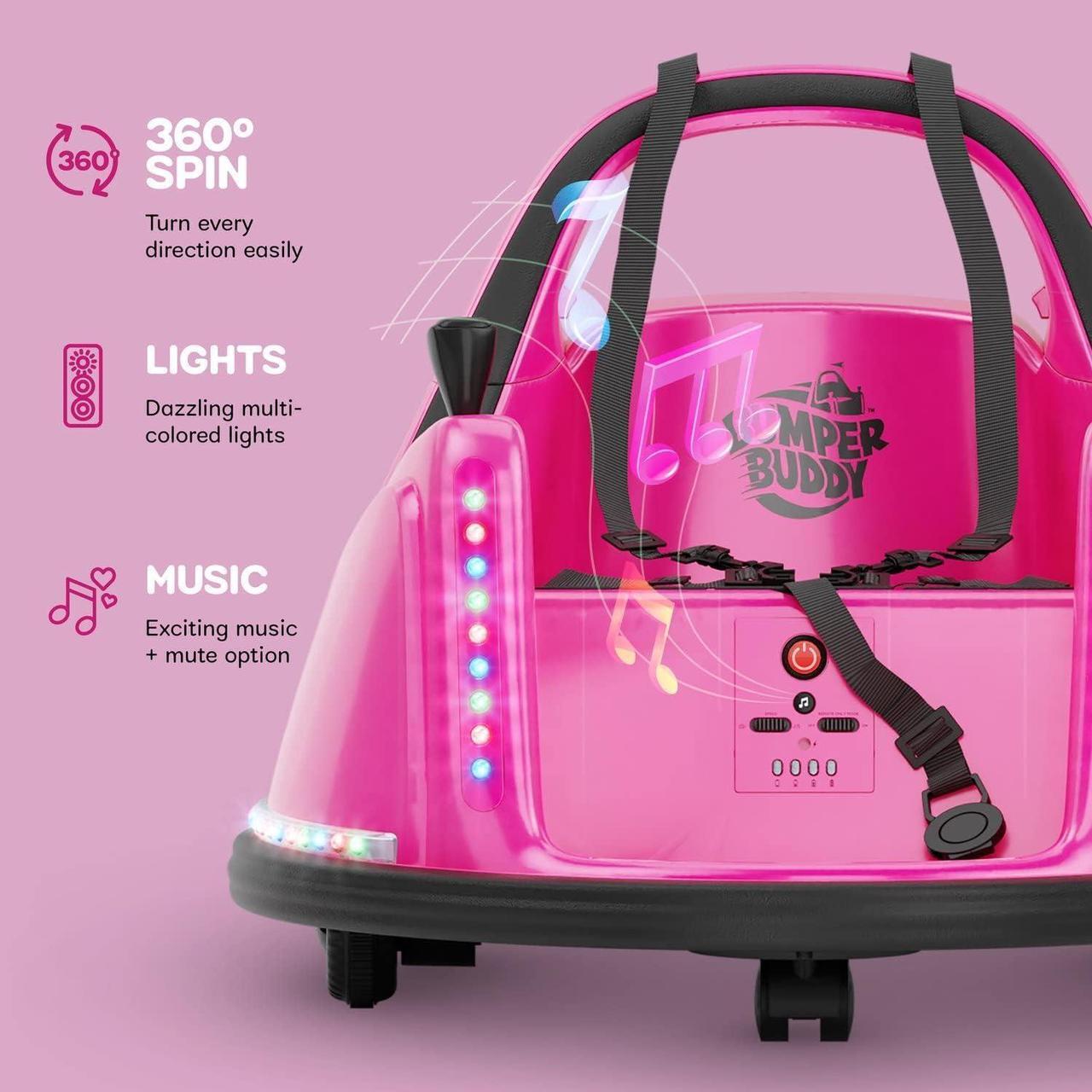 Alt view image 3 of 7 - Bumper Buddy Ride On Electric Bumper Car for Kids & Toddlers, 12V 2-Speed, Ages 1 2 3 4 5 Year Old Girls - Remote Control, Baby Girl Riding Bumping Toy Gifts Cars - Toys Gift Toddler 12-18 Months Age