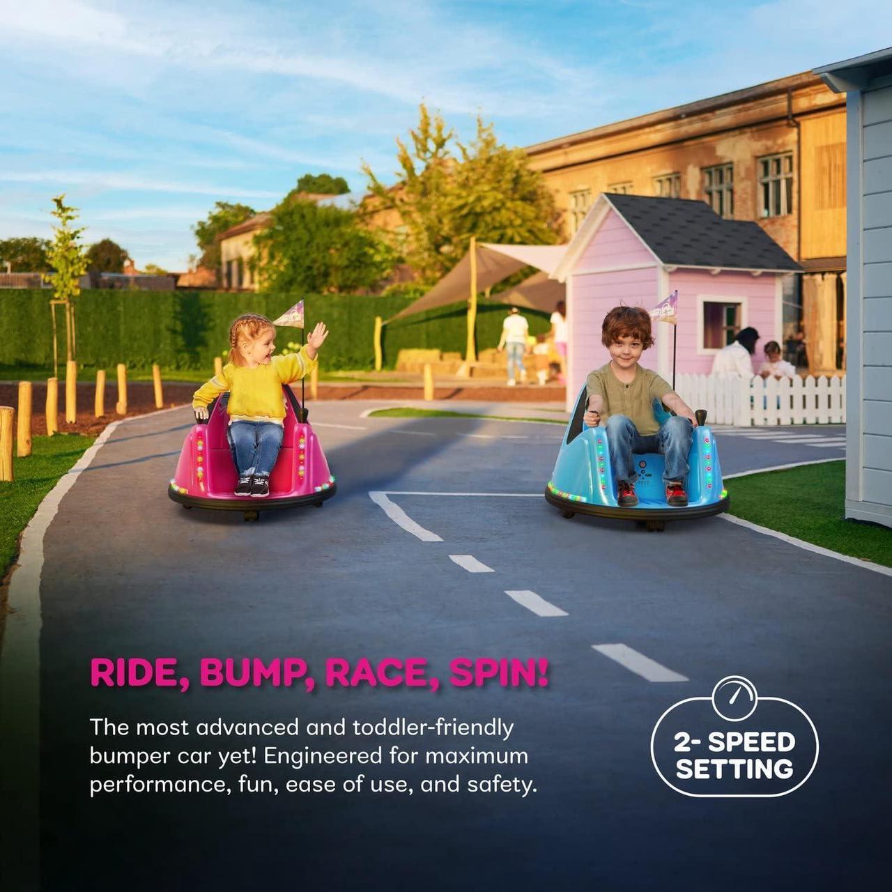 Alt view image 5 of 7 - Bumper Buddy Ride On Electric Bumper Car for Kids & Toddlers, 12V 2-Speed, Ages 1 2 3 4 5 Year Old Girls - Remote Control, Baby Girl Riding Bumping Toy Gifts Cars - Toys Gift Toddler 12-18 Months Age