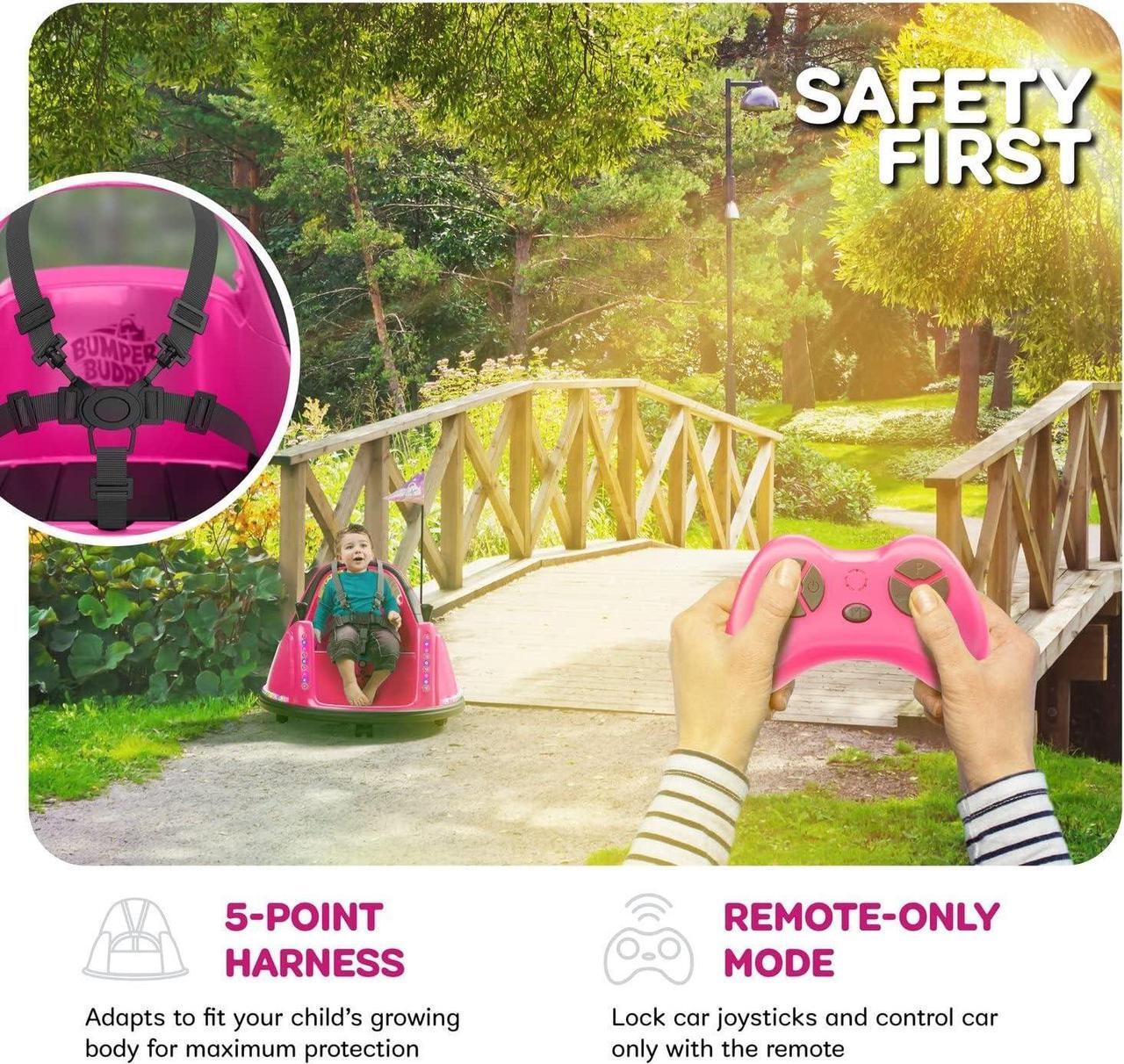 Alt view image 4 of 7 - Bumper Buddy Ride On Electric Bumper Car for Kids & Toddlers, 12V 2-Speed, Ages 1 2 3 4 5 Year Old Girls - Remote Control, Baby Girl Riding Bumping Toy Gifts Cars - Toys Gift Toddler 12-18 Months Age
