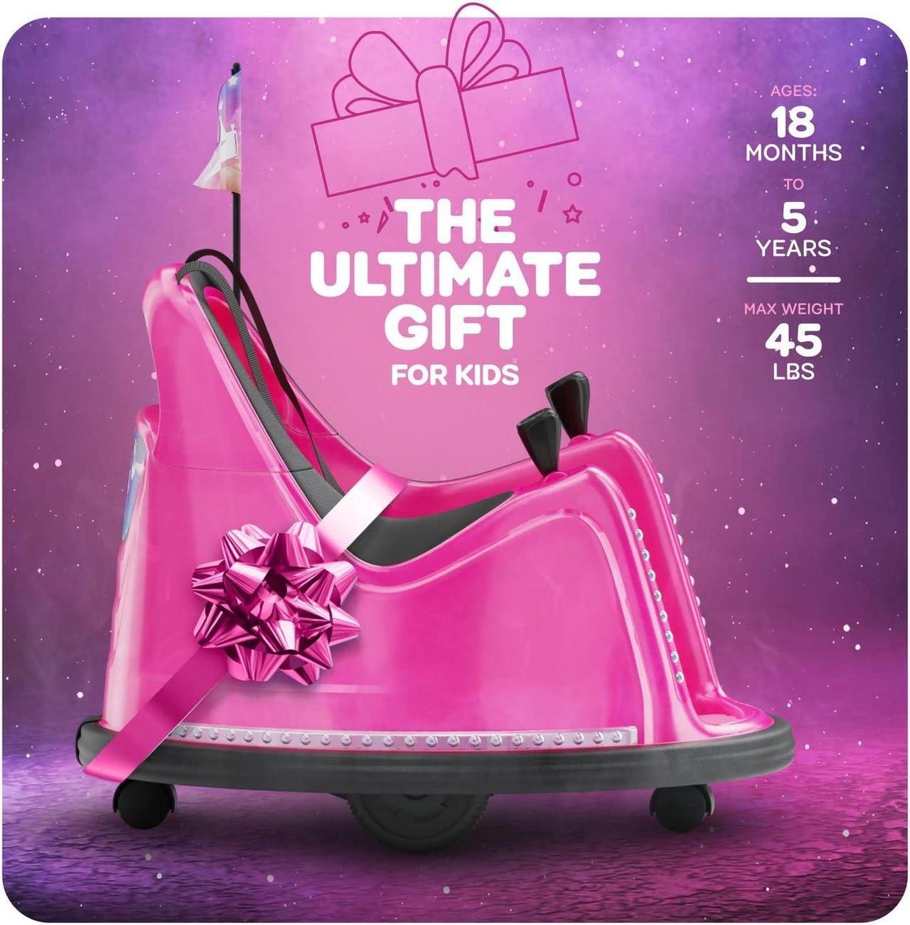 Alt view image 7 of 7 - Bumper Buddy Ride On Electric Bumper Car for Kids & Toddlers, 12V 2-Speed, Ages 1 2 3 4 5 Year Old Girls - Remote Control, Baby Girl Riding Bumping Toy Gifts Cars - Toys Gift Toddler 12-18 Months Age
