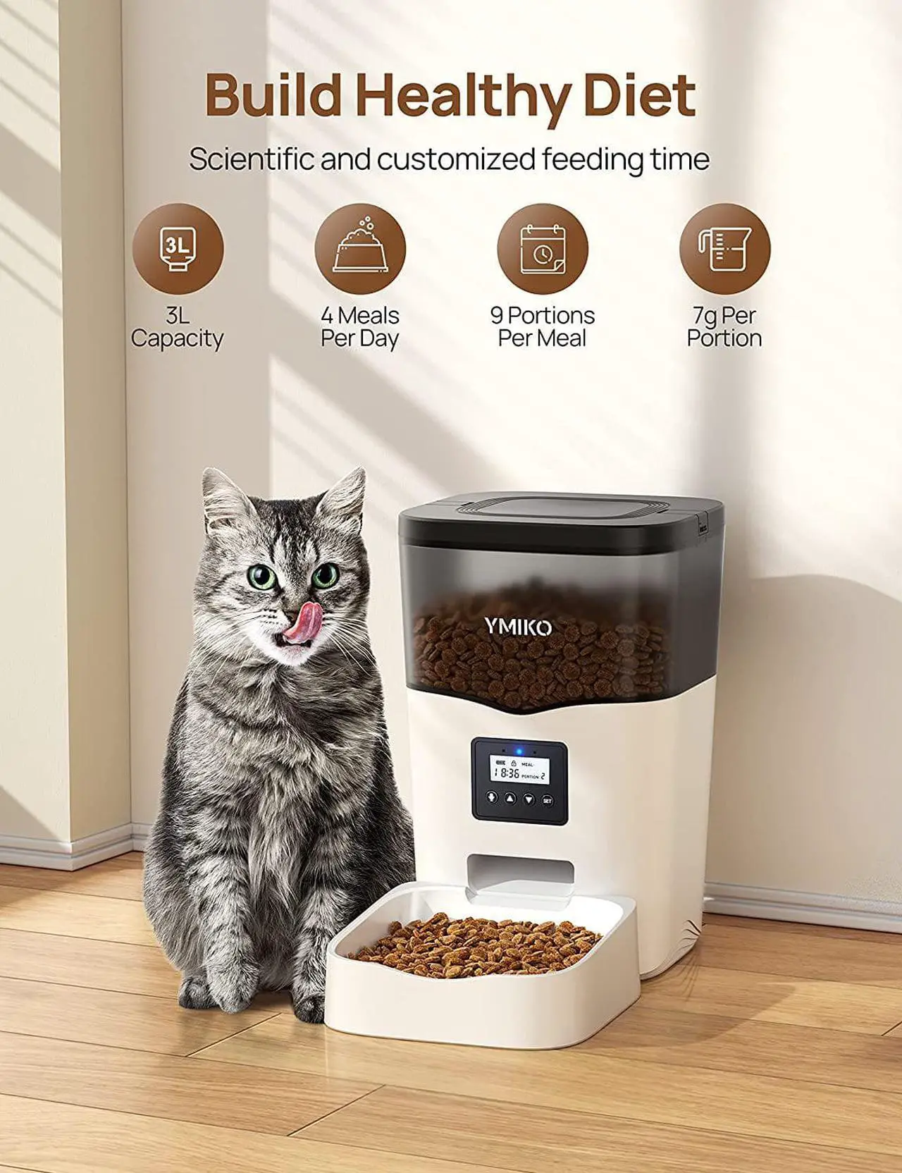 Alt view image 2 of 7 - Automatic Cat Feeder, Cat Food Dispenser with Voice Recorder, Timed Small Pet Feeder with Programmable Timer, 1-4 Meals Per Day, 3L/12.7 Cups Capacity