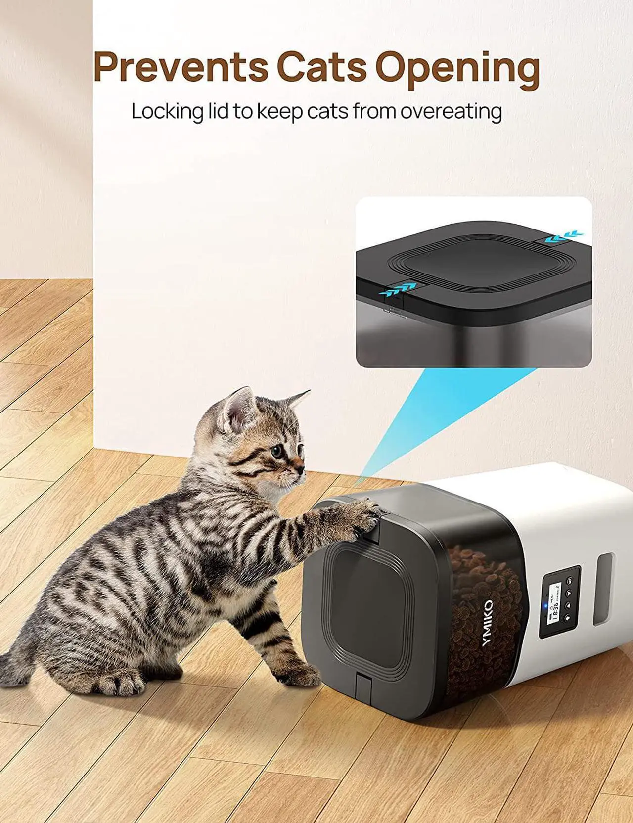 Alt view image 5 of 7 - Automatic Cat Feeder, Cat Food Dispenser with Voice Recorder, Timed Small Pet Feeder with Programmable Timer, 1-4 Meals Per Day, 3L/12.7 Cups Capacity