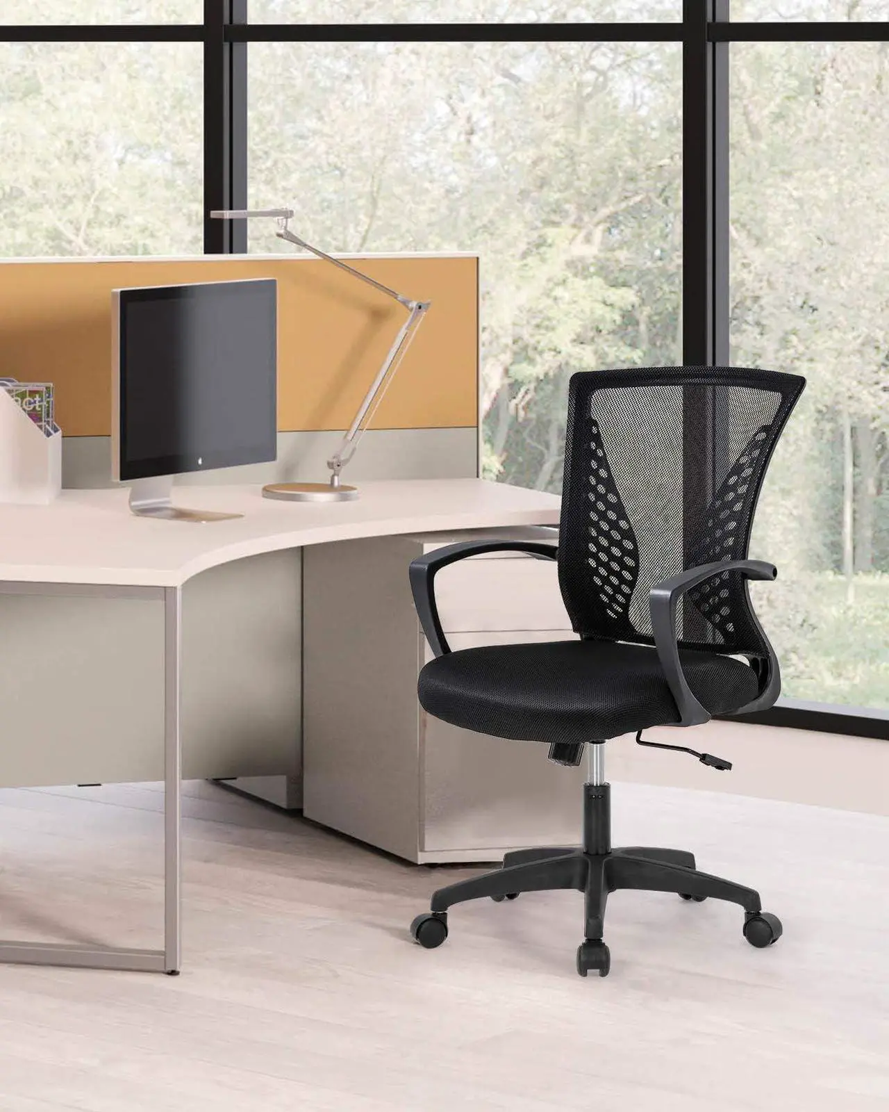 Alt view image 2 of 7 - Home Office Chair Mid Back PC Swivel Lumbar Support Adjustable Desk Task Computer Ergonomic Comfortable Mesh Chair with Armrest (Black), Welcome to consult