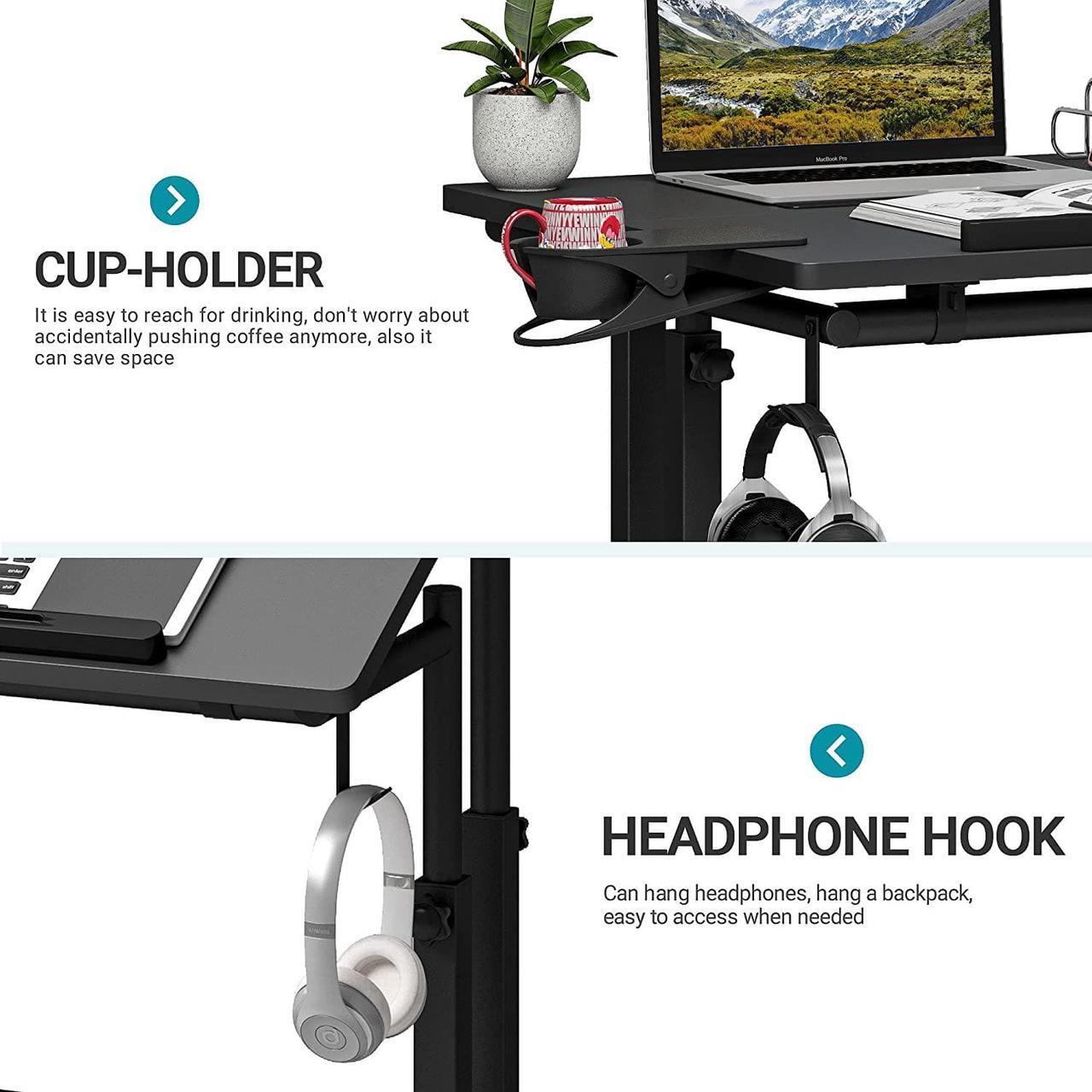Alt view image 7 of 7 - Adjustable Height Standing Desk with Cup Holder, Portable and Easy to Move, Ideal for Home or Office, Black
