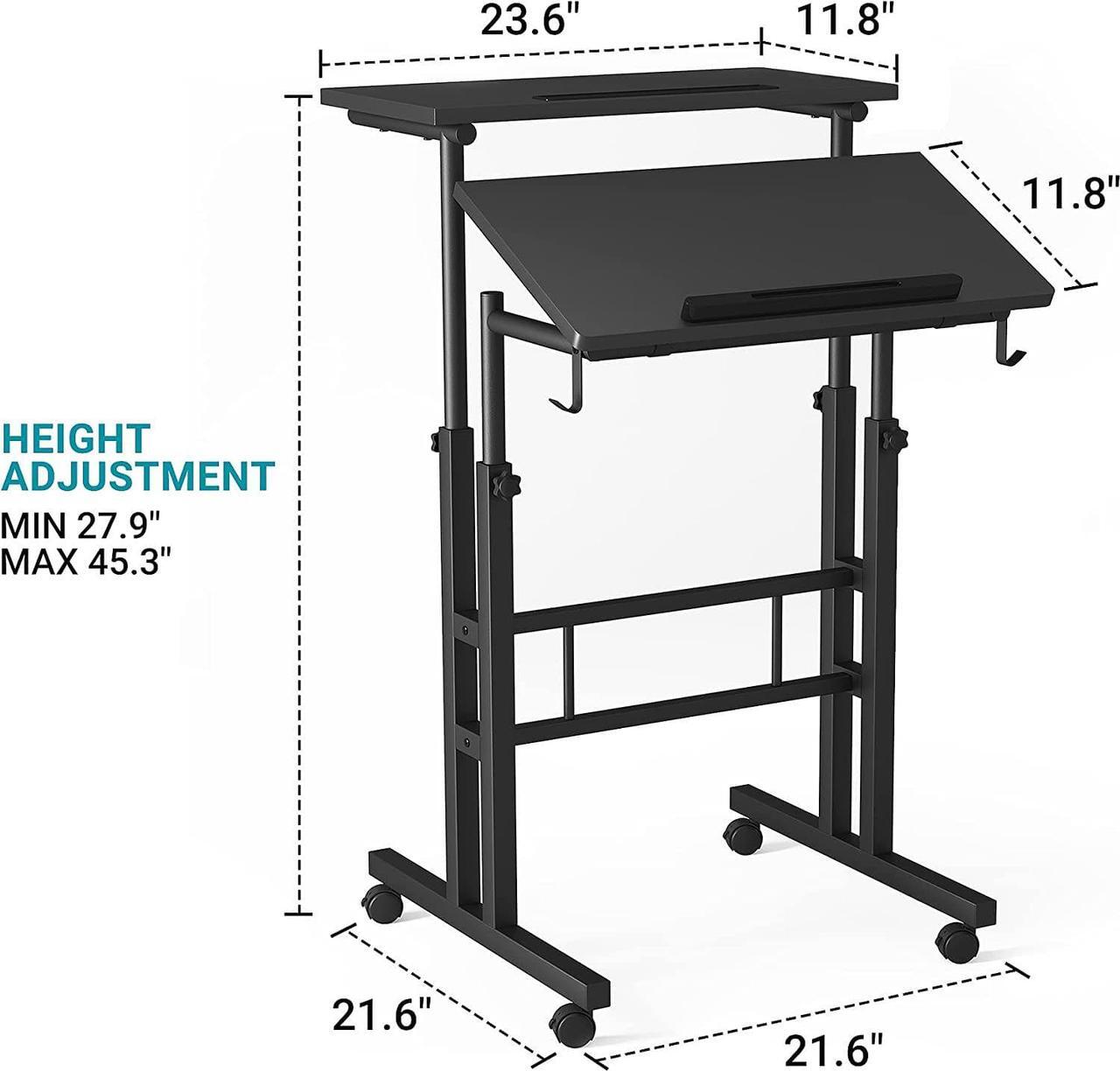 Alt view image 3 of 7 - Adjustable Height Standing Desk with Cup Holder, Portable and Easy to Move, Ideal for Home or Office, Black