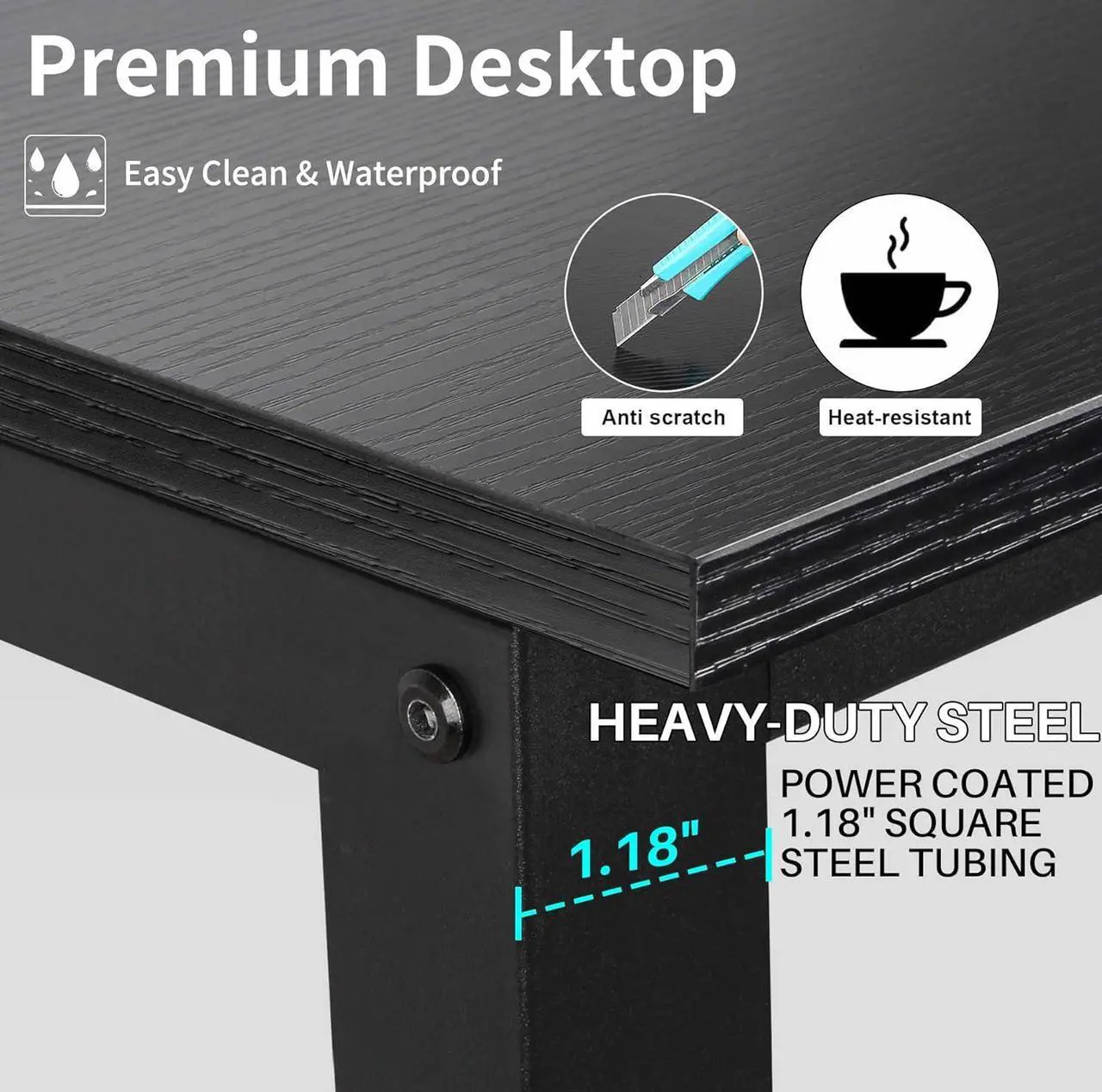 Alt view image 4 of 7 - Computer Desk with Hutch and Bookshelves, Large Leg Room 47 inch Width Black Desk with Space Saving Storage Shelves for Home Office,Study, Work, Easy Assemble and All Hardware and Tools Included