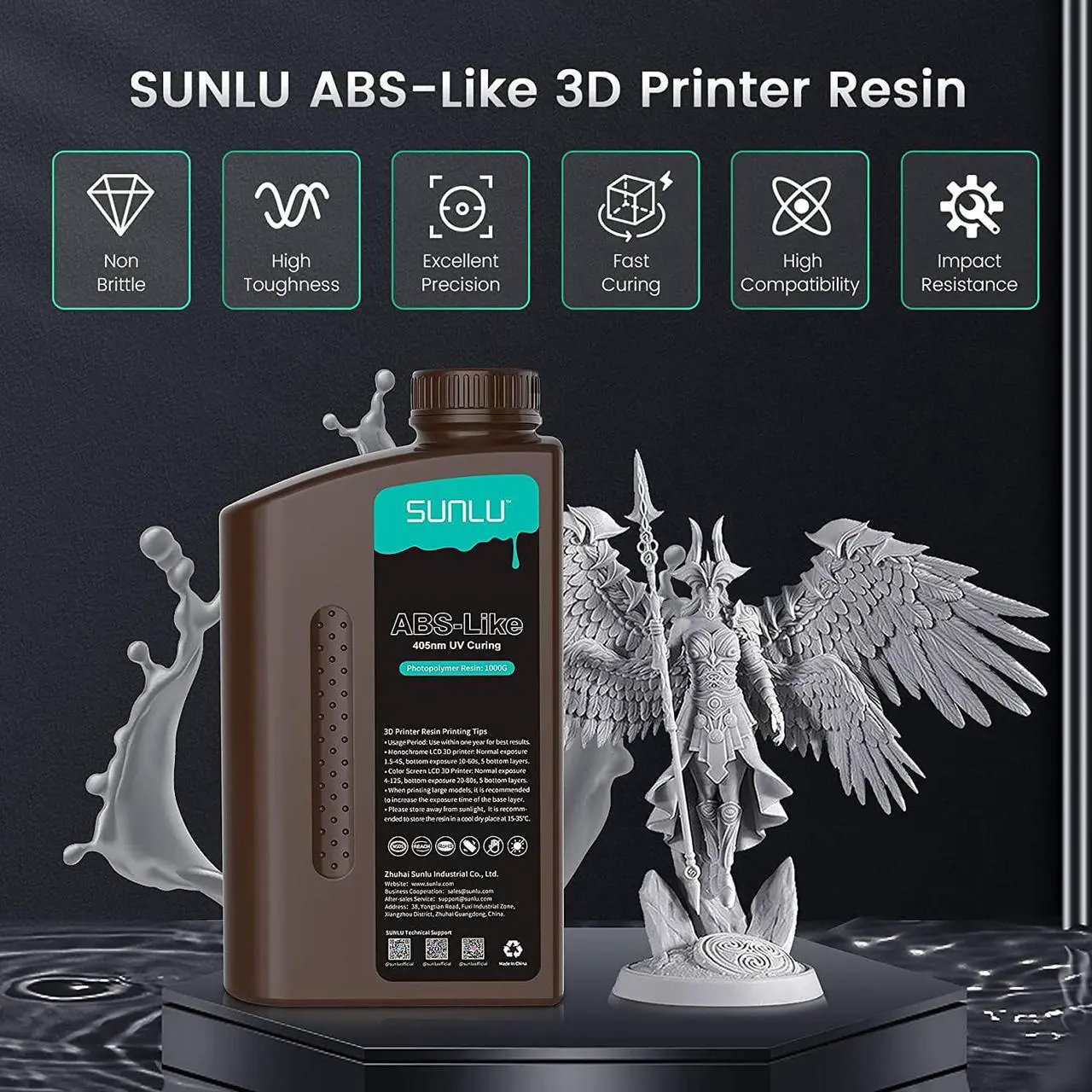 Alt view image 2 of 7 - SUNLU ABS Like 3D Printer Resin Bundle Multicolor, Fast Curing 3D Printing Liquid Photopolymer Resin, 395 to 405nm UV Curing, 2kg in Total, 0.5kg per Bottle, 4 Packs, Grey+White+Clear Blue+Clear Red