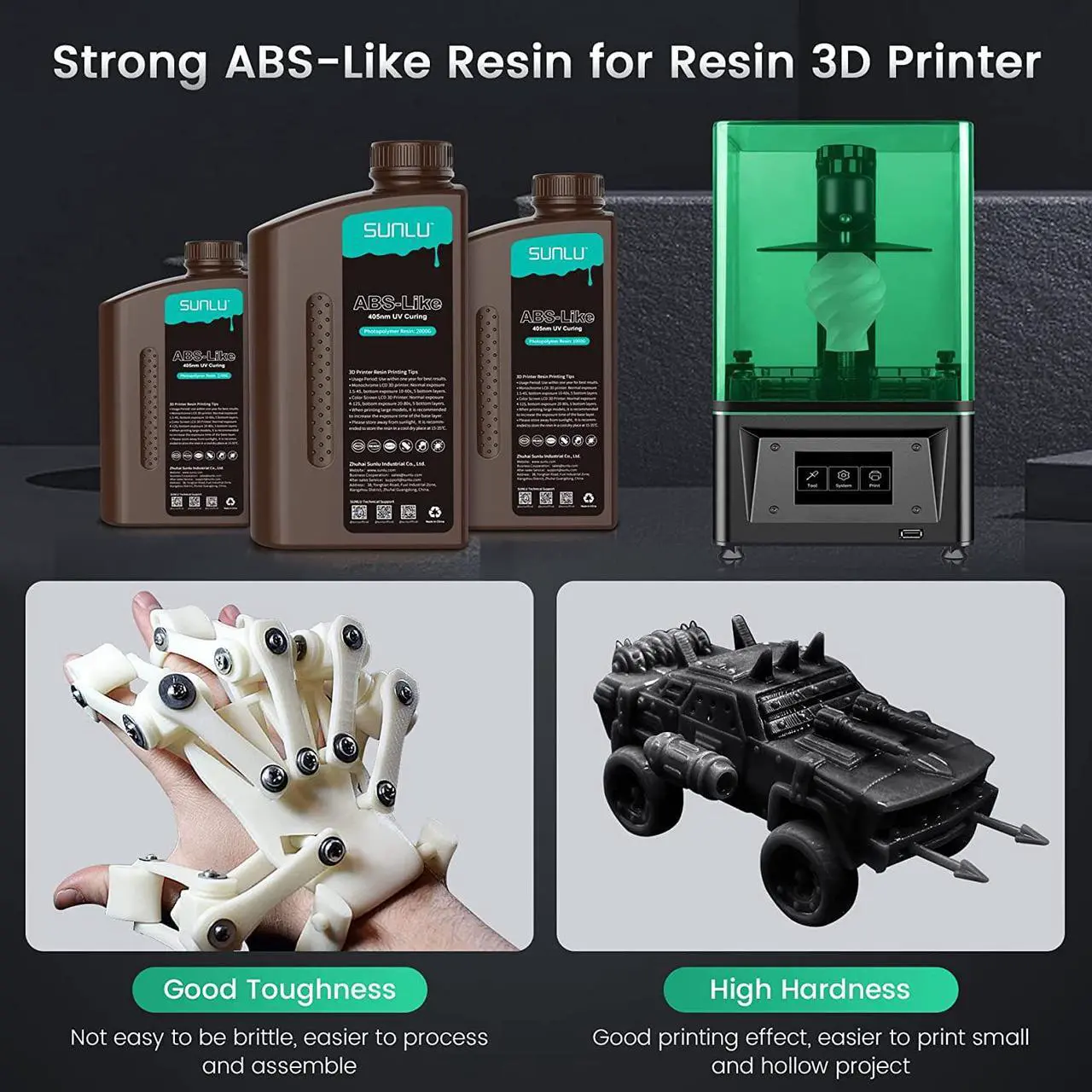 Alt view image 5 of 7 - SUNLU ABS Like 3D Printer Resin Bundle Multicolor, Fast Curing 3D Printing Liquid Photopolymer Resin, 395 to 405nm UV Curing, 2kg in Total, 0.5kg per Bottle, 4 Packs, Grey+White+Clear Blue+Clear Red