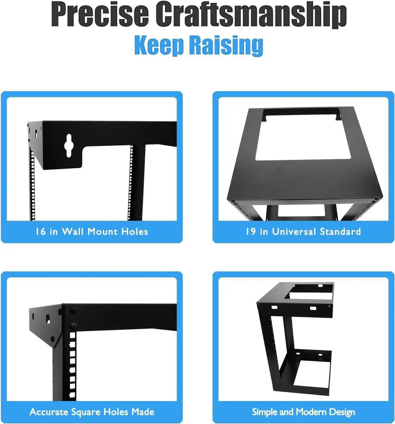 Alt view image 3 of 6 - Raising Electronics 12U Wall Mount Open Frame 19 Inch Server Equipment Rack 15 Inch Depth Black with 2 Shelves