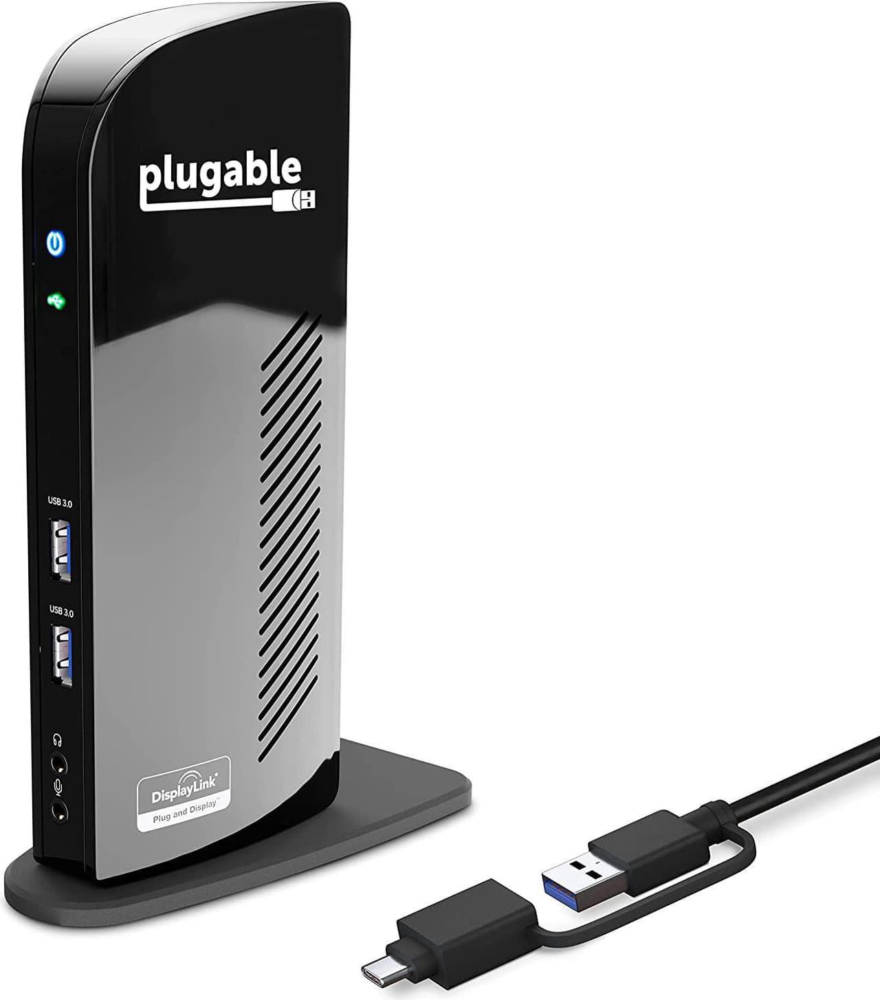 Plugable Laptop Docking Station Dual Monitor for USB-C or USB 3.0, Compatible with Windows and Mac, (Dual HDMI, 6X USB Ports, Gigabit Ethernet, Audio)