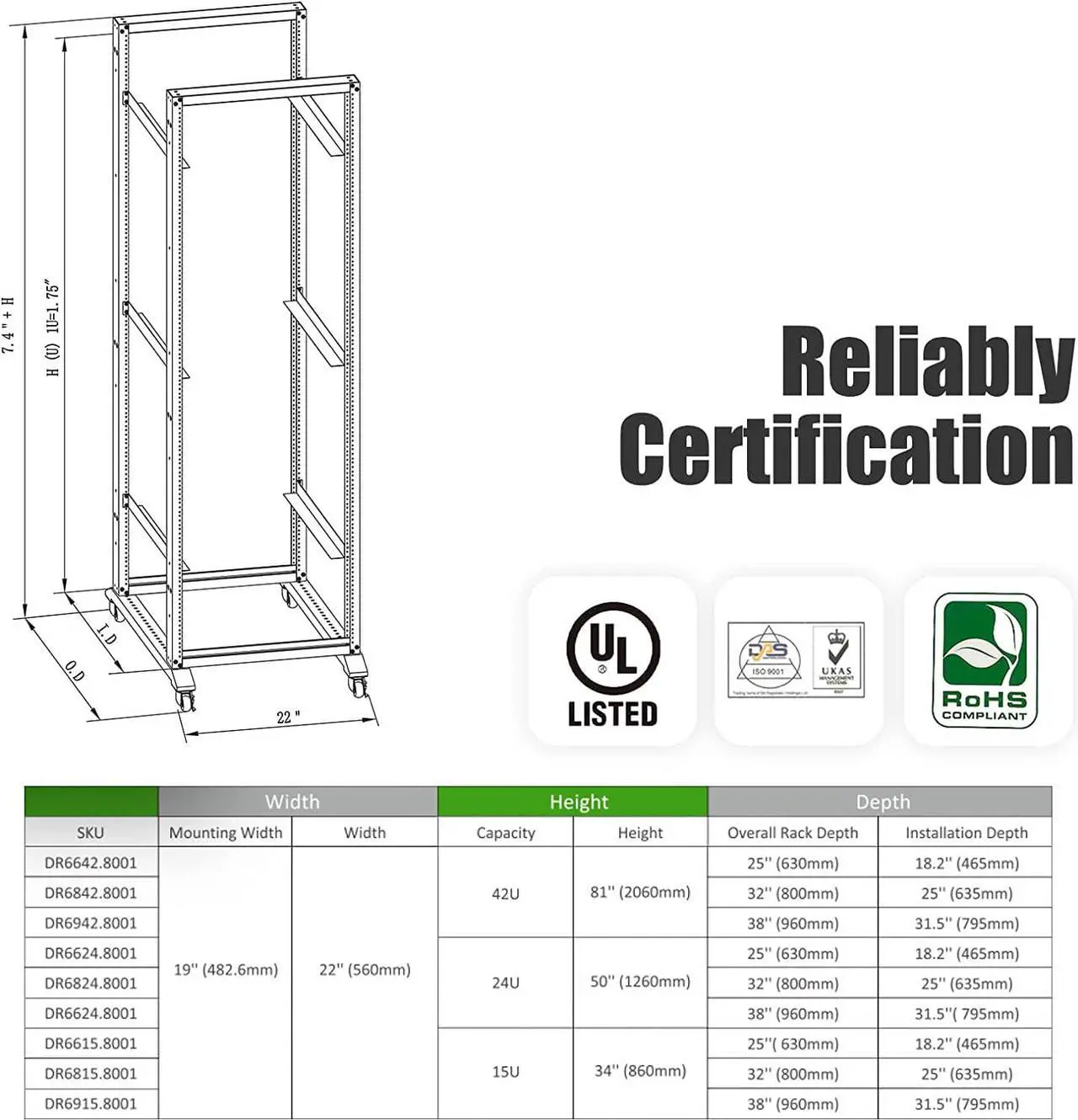 Main image of Rising Electronics Open Rack 15U 20U 28U 32U 42U 4 Post Open Frame 19-Inch Data Network Desktop Server/Audio Rack(28U, 17" Depth)