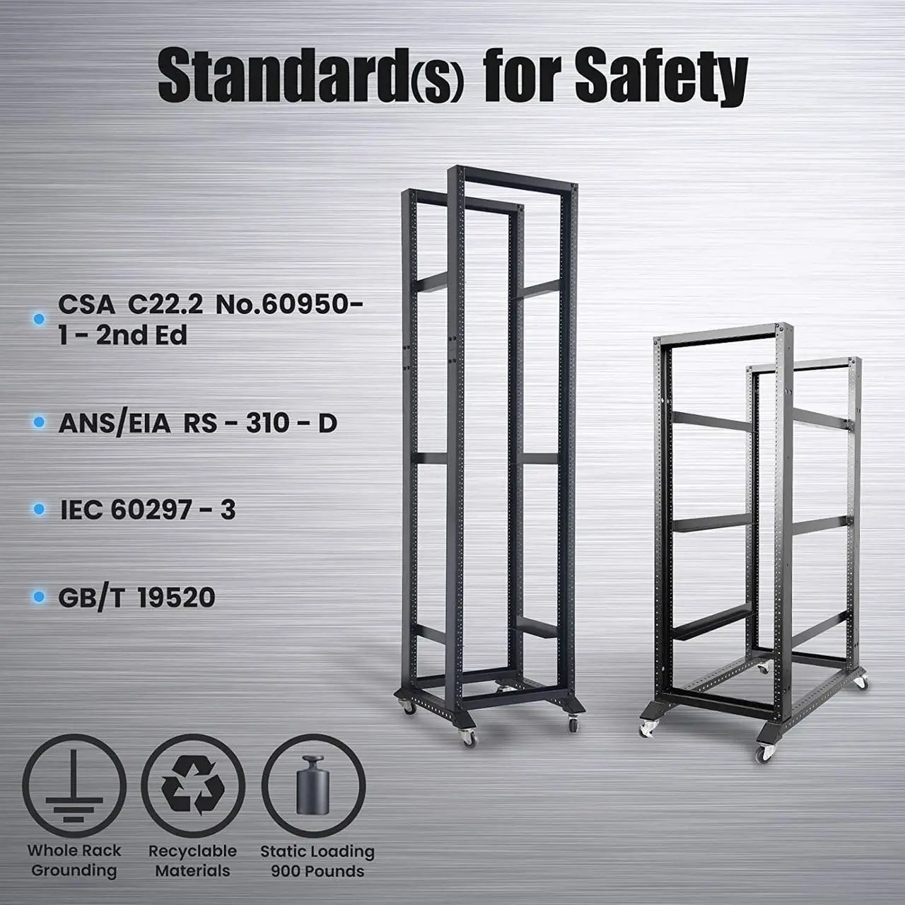 Alt view image 4 of 5 - Rising Electronics Open Rack 15U 20U 28U 32U 42U 4 Post Open Frame 19-Inch Data Network Desktop Server/Audio Rack(28U, 17" Depth)