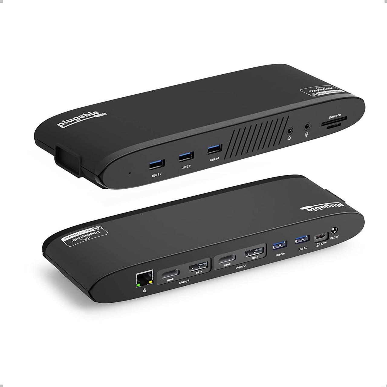 Plugable 13-in-1 USB C Docking Station Dual Monitor, 100W Charging, Dual 4K Displays 2X HDMI or 2X DisplayPort, Compatible with Mac, Windows, Thunderbolt, USB-C (5X USB, Ethernet, SD Card Reader