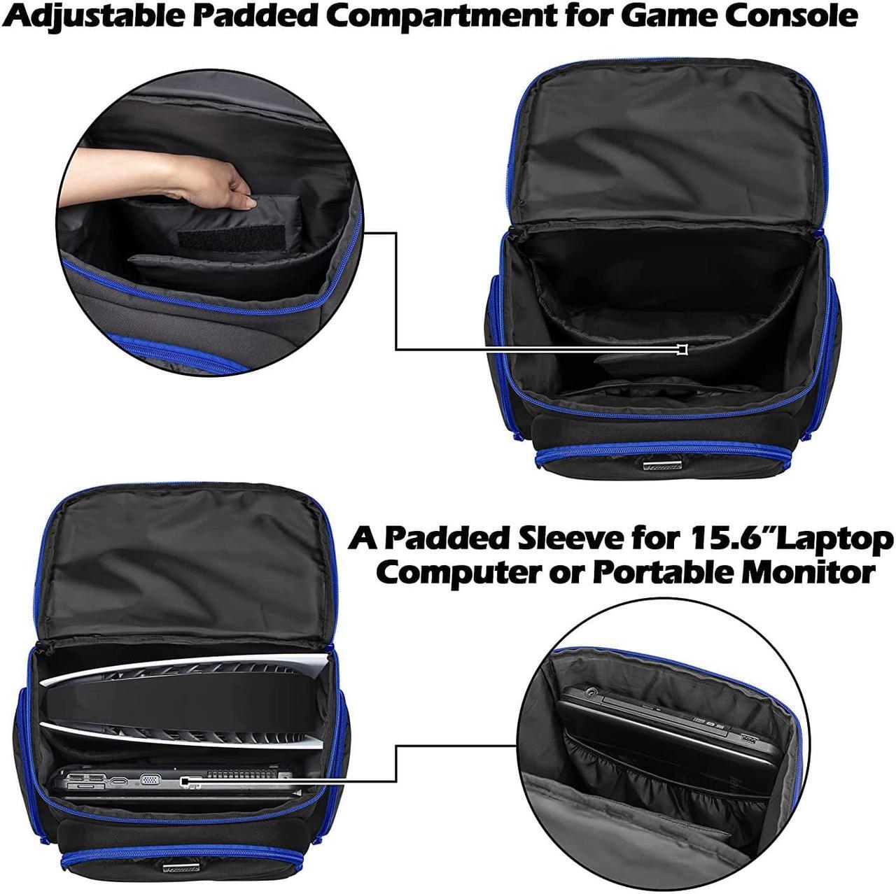 Alt view image 3 of 7 - Trunab Gaming Console Backpack Compatible with PS5/PS4/PS4 Pro/PS4 Slim/Xbox One/Xbox One X/Xbox One S, Travel Carrying Bag with Multiple Pockets for 15.6 Laptop and Gaming Accessories