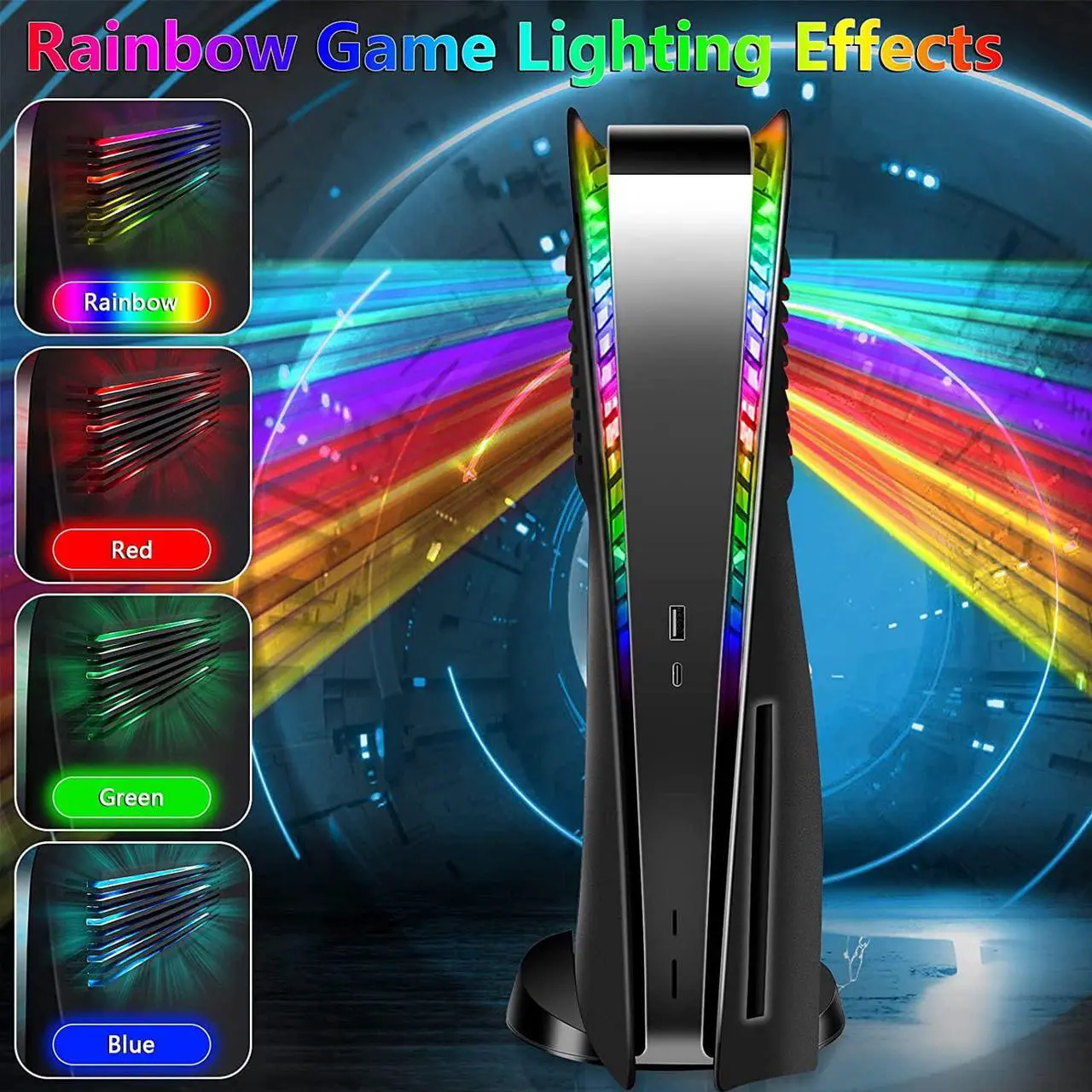 Alt view image 2 of 7 - PS5 Console Plate with Vent and RGB LED Light Strip, SIKEMAY Accessories 400+ Effects LED Light Ring Console Cover for Playstation 5, PS5 Side Plate Hard Shockproof Anti-Scratch Shell