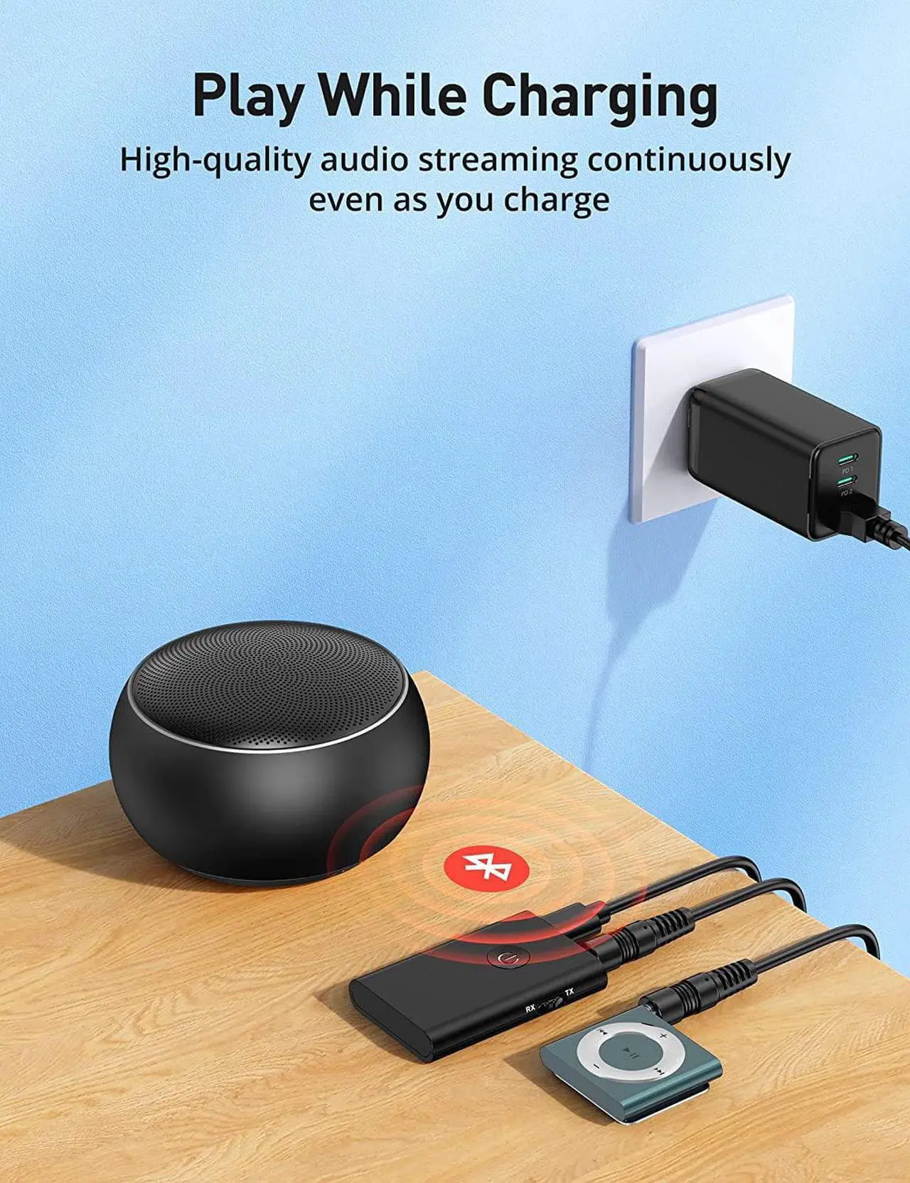 Alt view image 4 of 7 - V5.0 Bluetooth Transmitter Receiver for TV PC, 2-in-1 AUX Audio Adapter, Wireless 3.5mm Bluetooth Adapter for Headphones/Car/Home Stereo/Switch/Speakers, Simultaneously Pair 2 Devices
