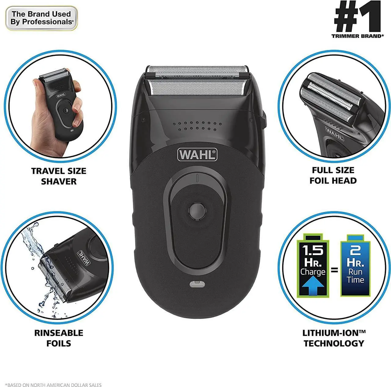 Alt view image 3 of 7 - Wahl Compact Rechargeable Lithium Ion Shaver Kit with Hygienic Rinseable Foils & Cutter Bar with Dual Flexible Foils That Move with The Contours of Your Face - 7065