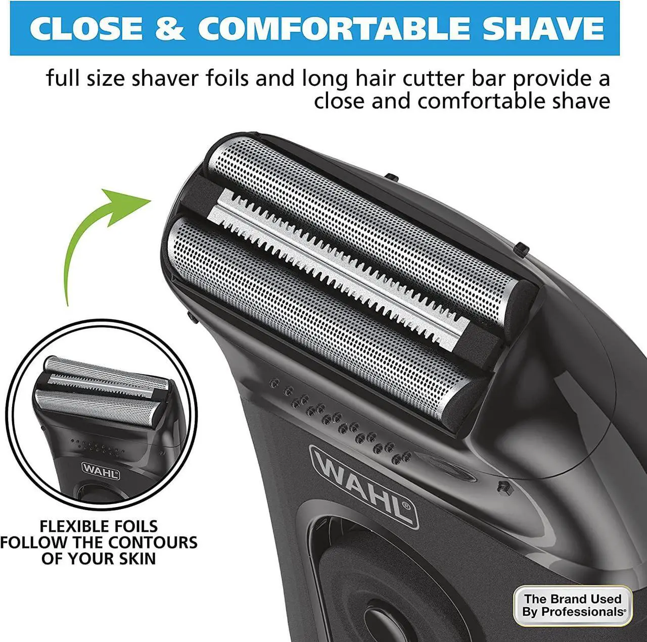 Alt view image 5 of 7 - Wahl Compact Rechargeable Lithium Ion Shaver Kit with Hygienic Rinseable Foils & Cutter Bar with Dual Flexible Foils That Move with The Contours of Your Face - 7065