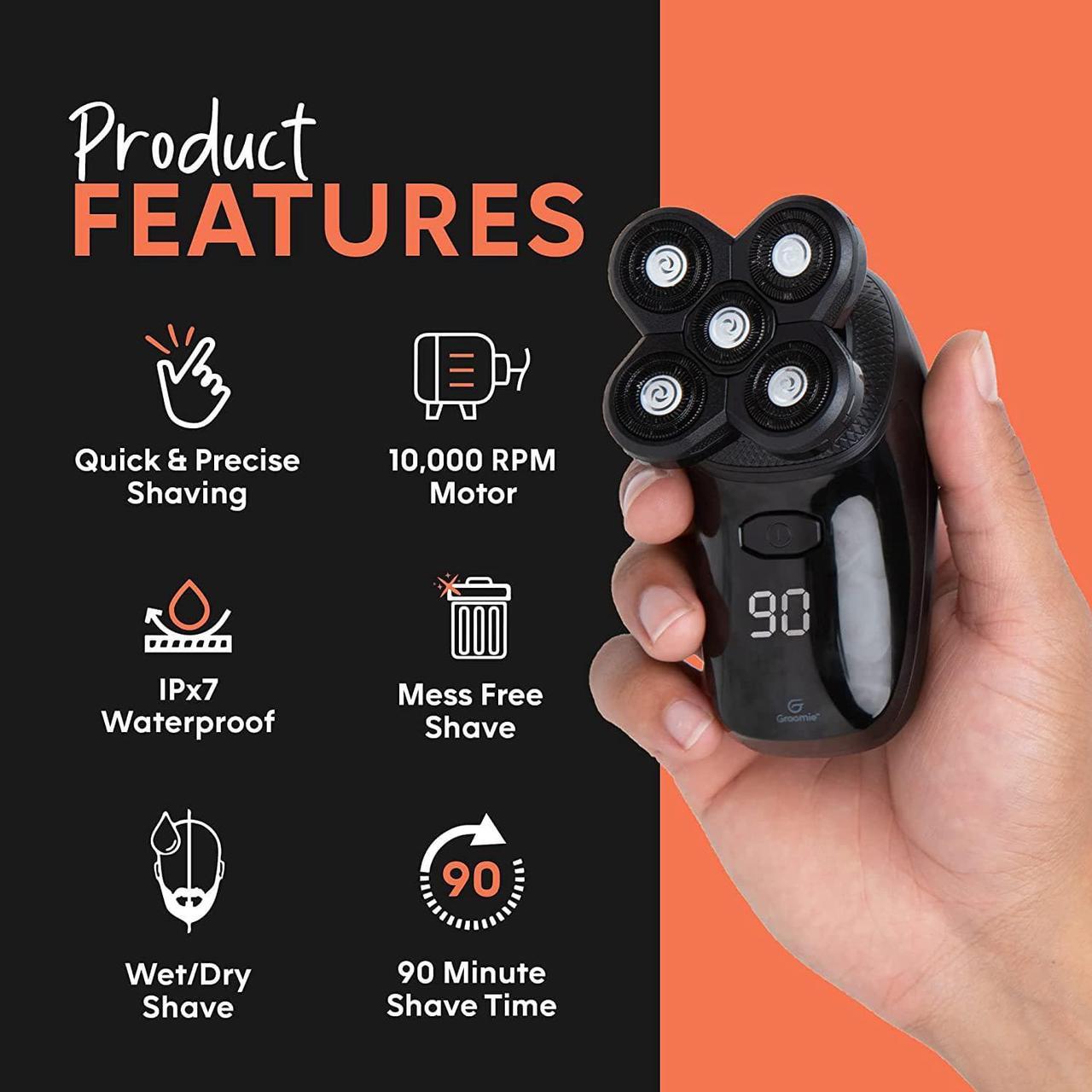 Alt view image 2 of 7 - GROOMIE BaldiePro - Cordless Head Shavers for Bald Men - Comfort Head Shaver - Bald Head Care for Men - Easy Use Palm Shaver for a Smooth Bald Shave - Ergonomic Shavers for Bald heads - Balding Shaver