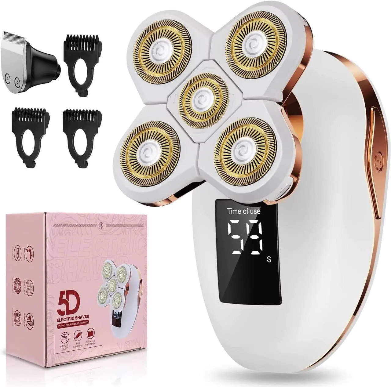 Main image of 2-in-1 Electric Razors for Women, Wet/Dry 5D Razor & Hair Trimmer with USB Adapter & Charging Cable,5D Rechargeable Rotary Shaver with Lithium-Ion Battery, Water Resistant Grooming Kit